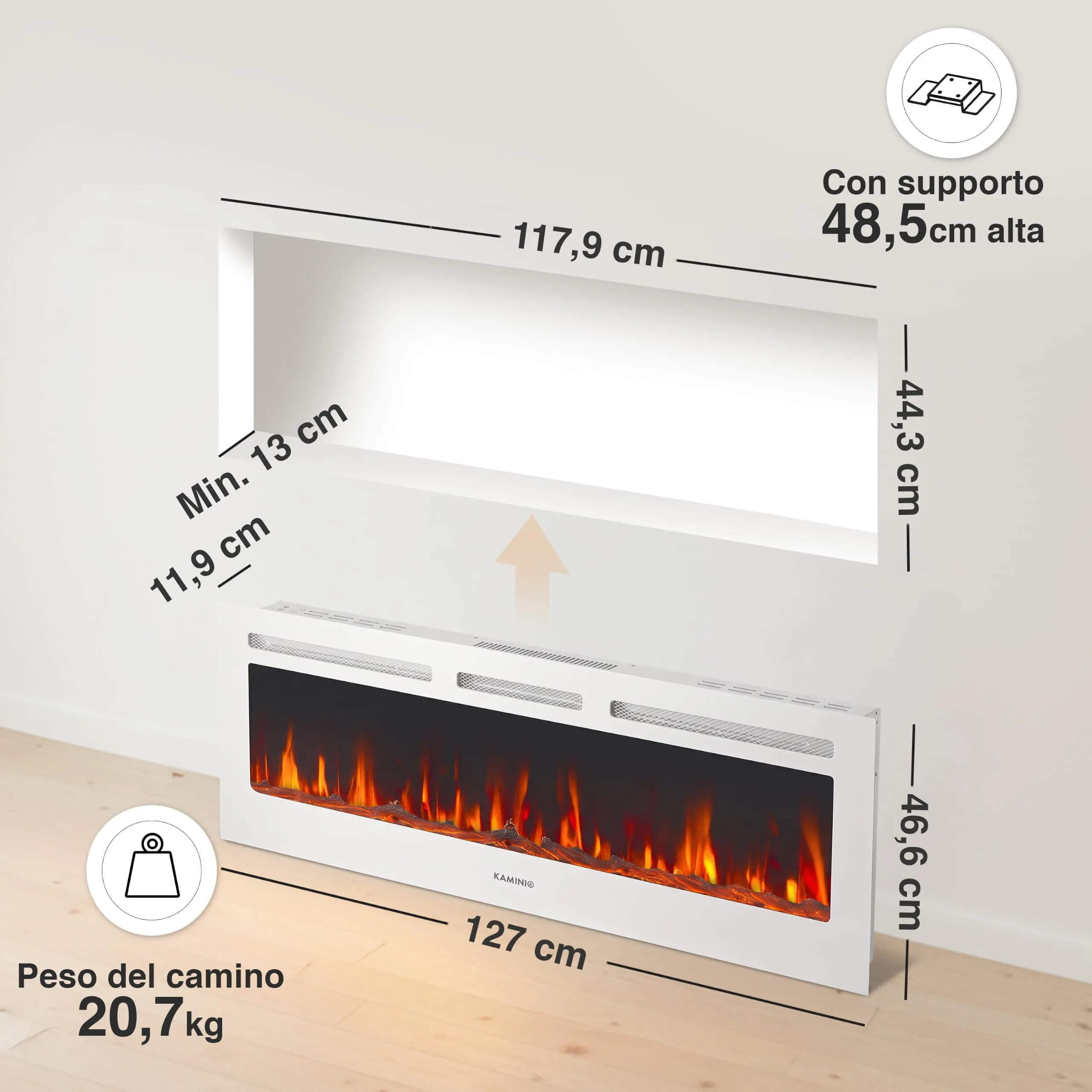 KAMINIO Marlon PRO 50 Camino Elettrico 50 pollici, Bianco - immagine 6
