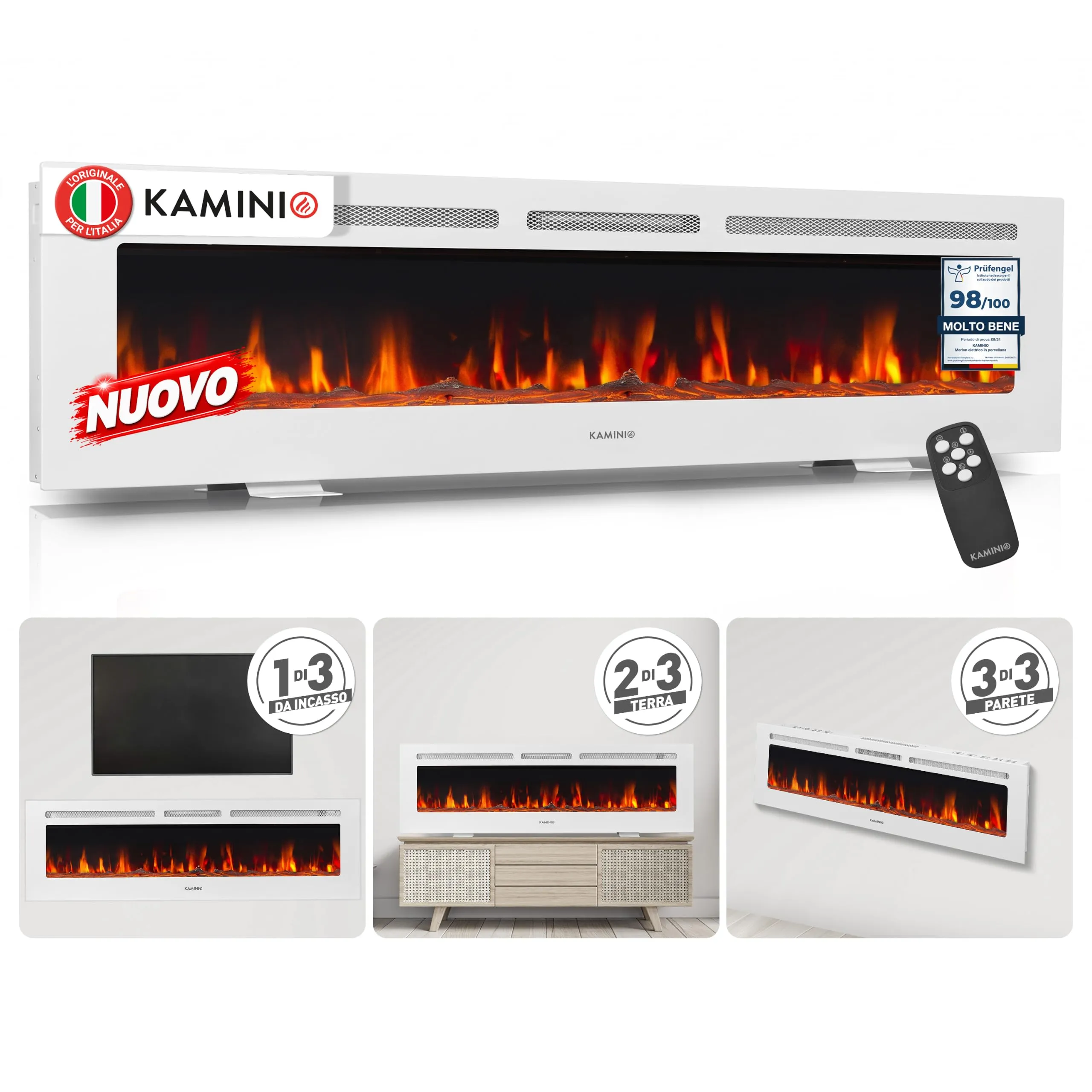 KAMINIO Marlon PRO 70 Camino Elettrico 70 pollici, Bianco - immagine 1