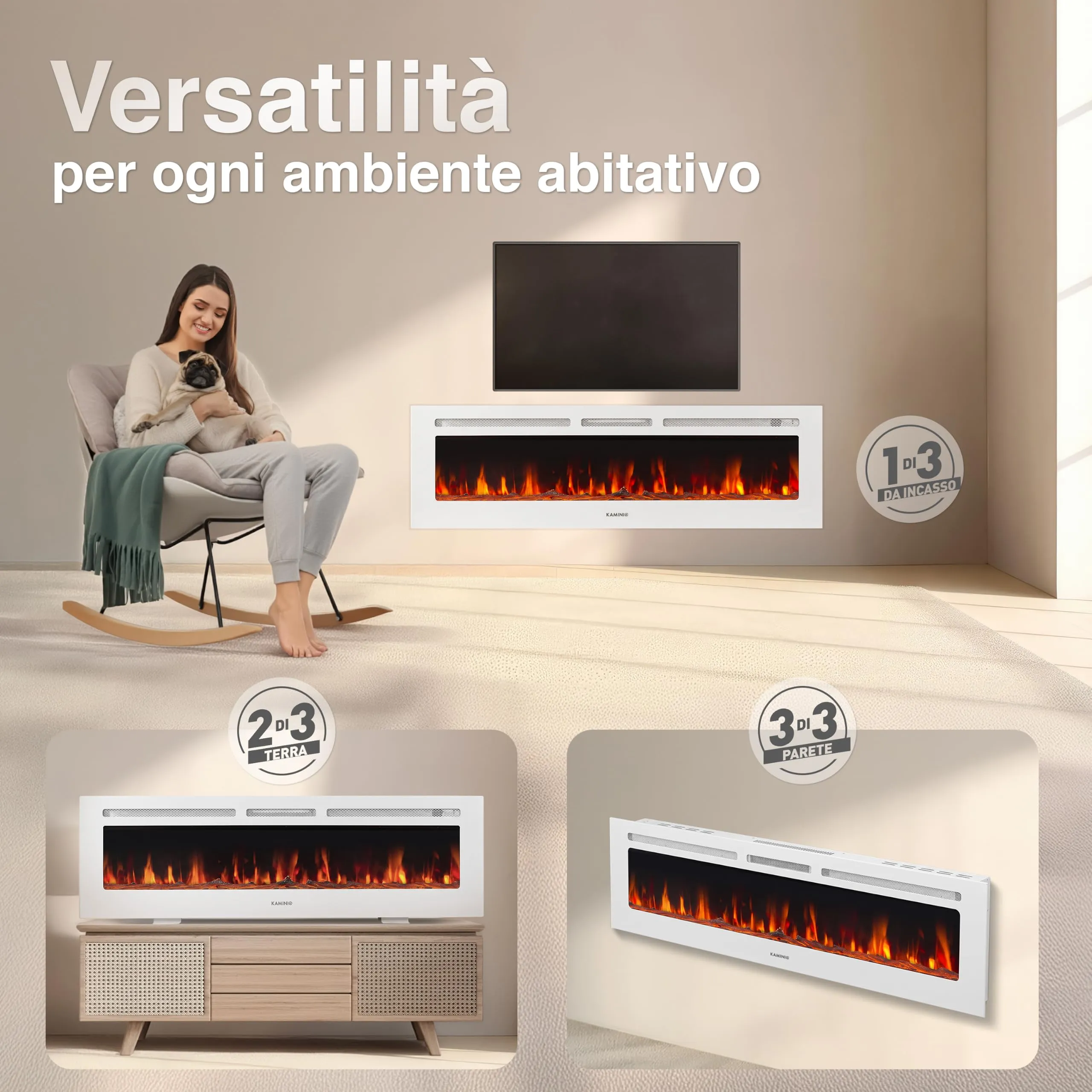 KAMINIO Marlon PRO 70 Camino Elettrico 70 pollici, Bianco - immagine 2