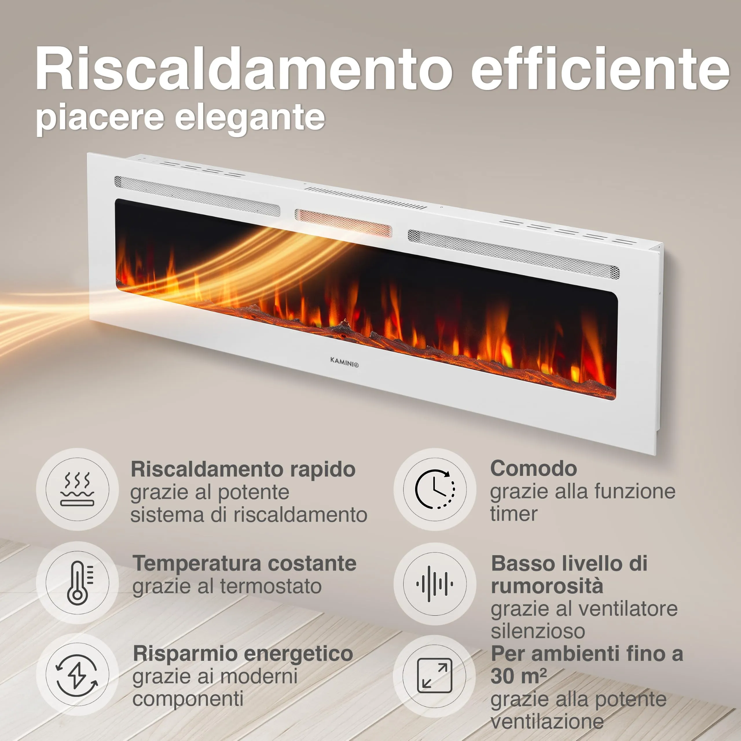 KAMINIO Marlon PRO 70 Camino Elettrico 70 pollici, Bianco - immagine 4