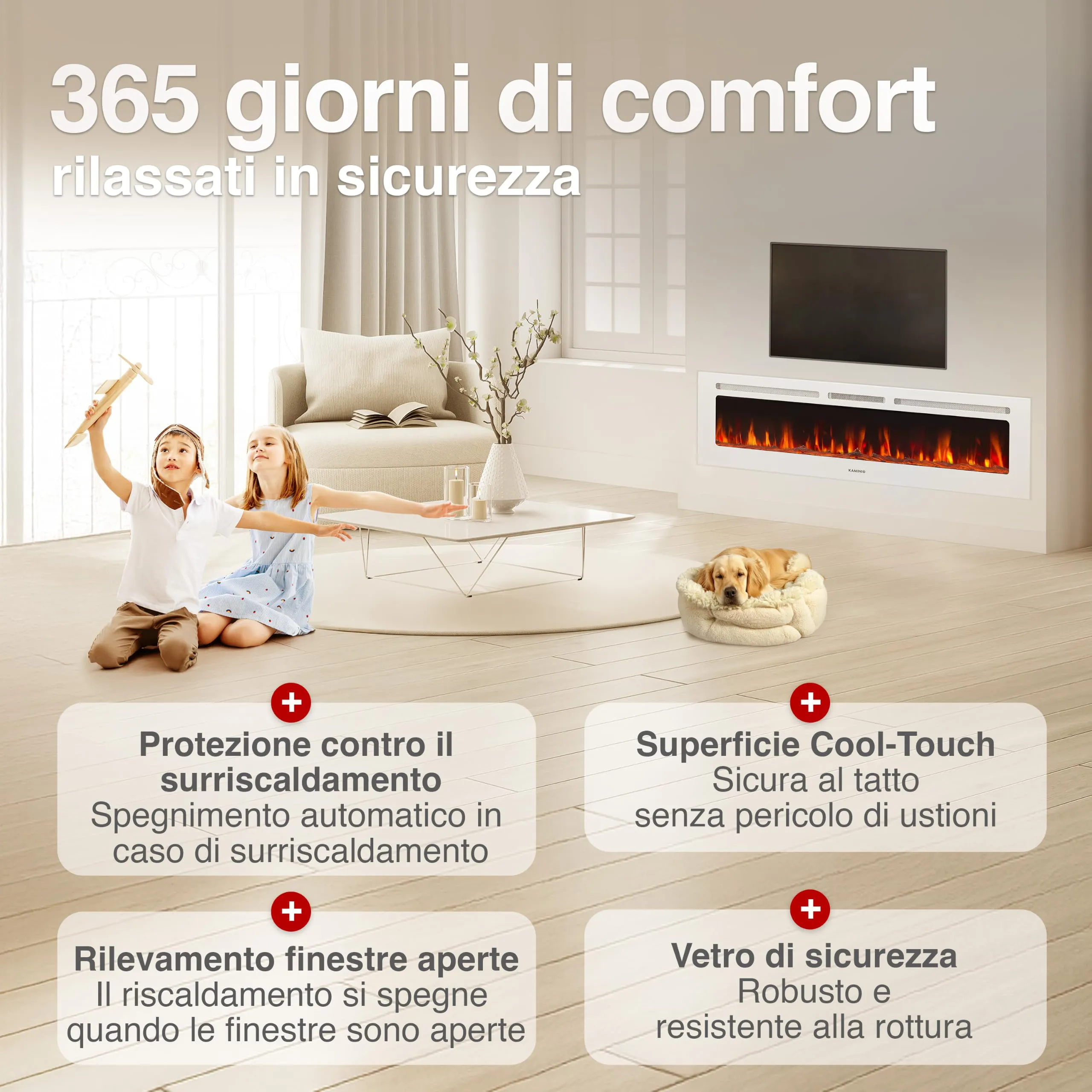 KAMINIO Marlon PRO 70 Camino Elettrico 70 pollici, Bianco - immagine 5