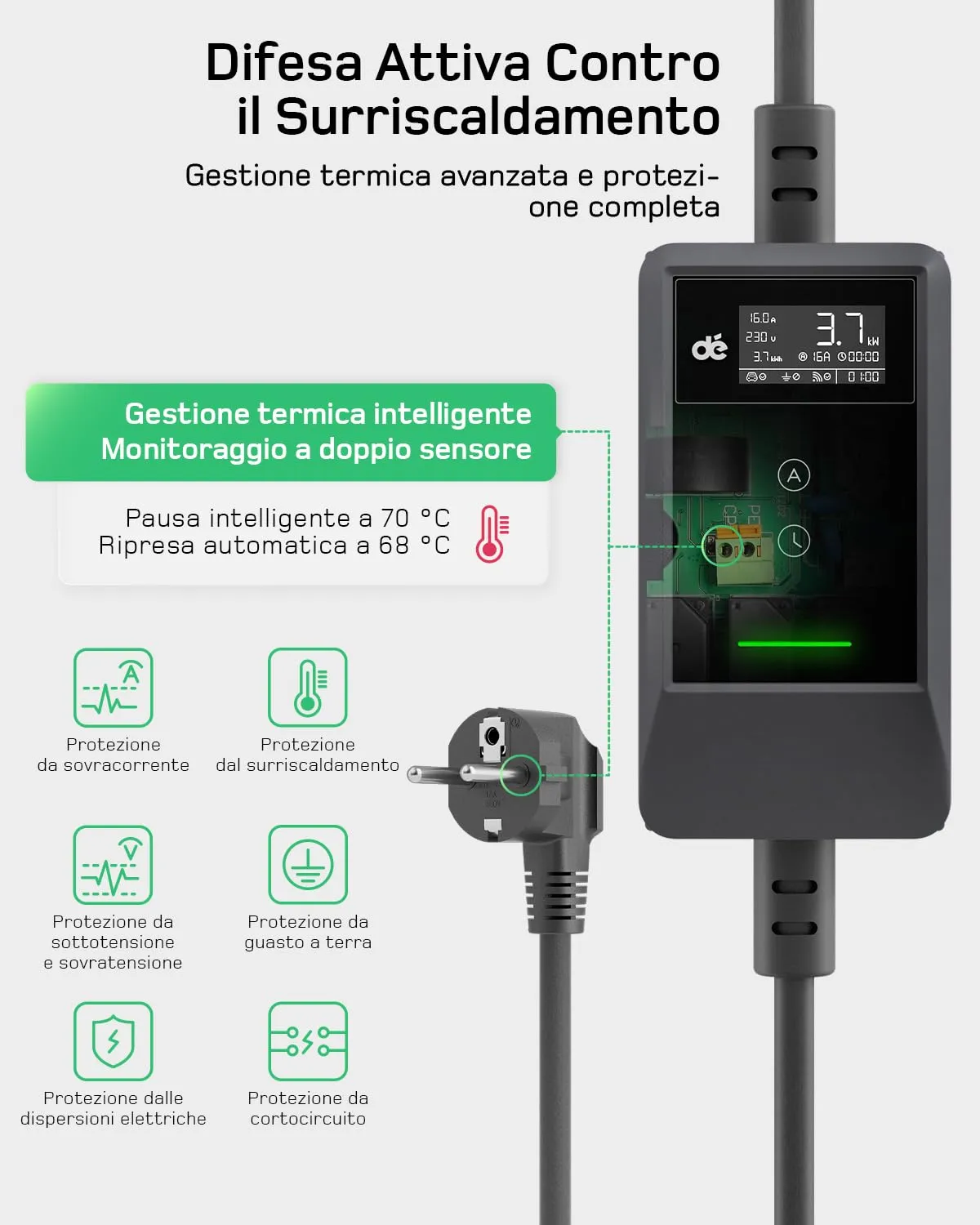 dé Cavo di Ricarica Tipo 2 Schuko con App, 3,7 kW, 12,5 m - immagine 4