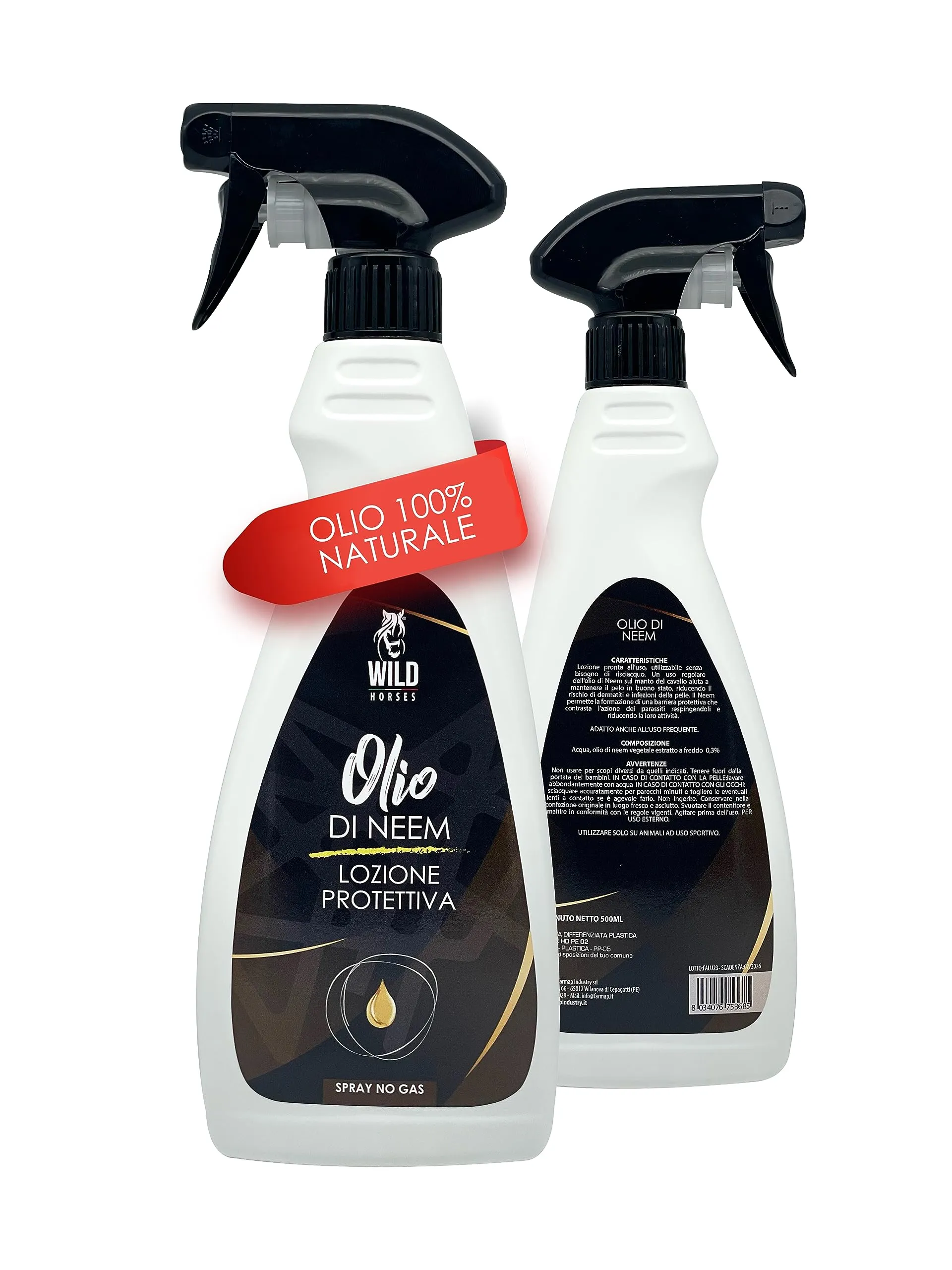 Wild Horses Olio di Neem Lozione Spray Repellente Zanzare e Antiparassitario per Cavalli, 500ml - immagine 2