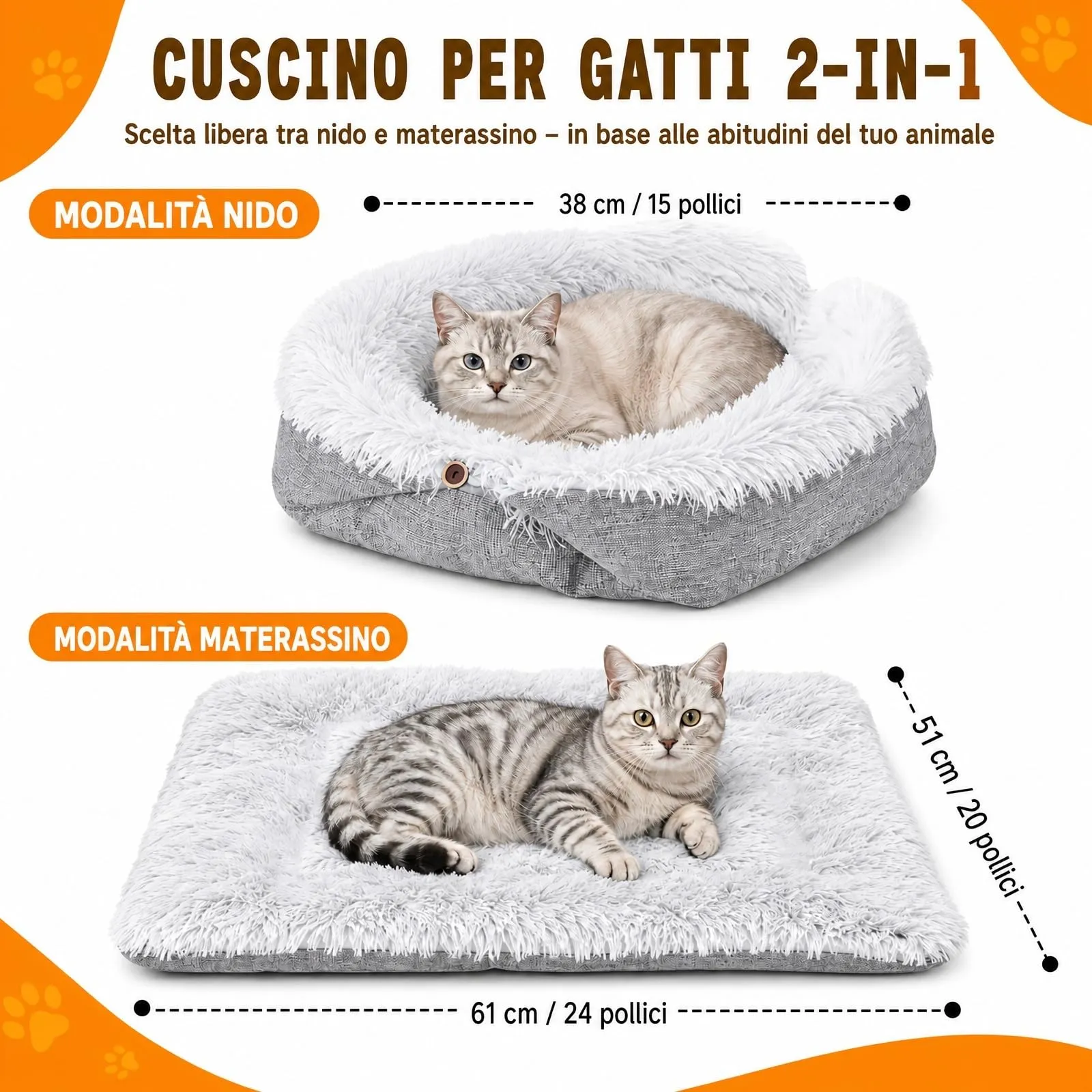 Solinorex Cuccia per Gatti e Cani Piccoli 2 in 1, Cuscino Lavabile, 60 x 50 cm, Grigio, Modello Leggero - immagine 2