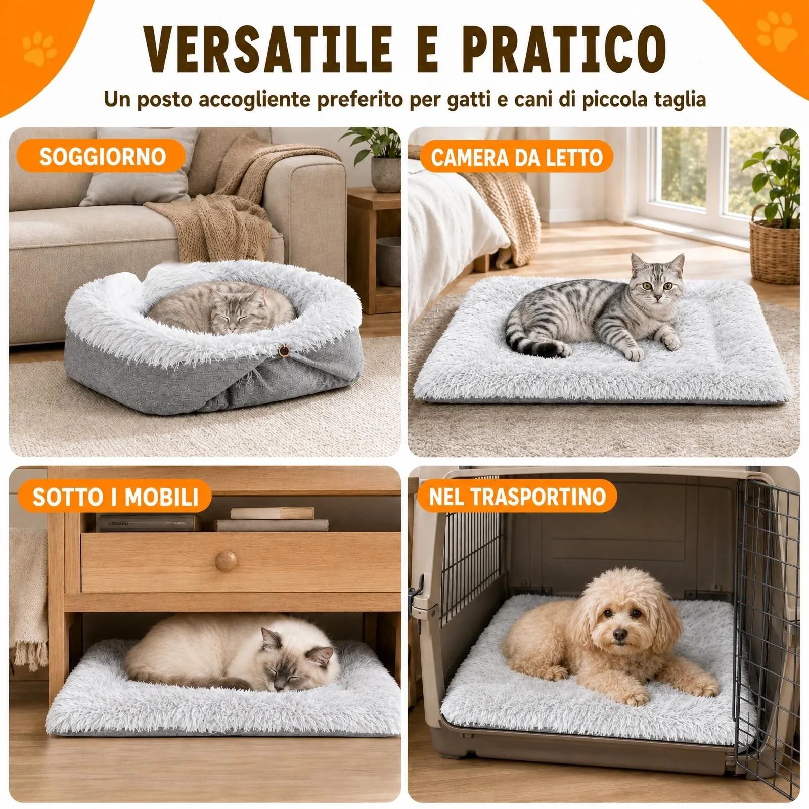 Solinorex Cuccia per Gatti e Cani Piccoli 2 in 1, Cuscino Lavabile, 60 x 50 cm, Grigio, Modello Leggero - immagine 3