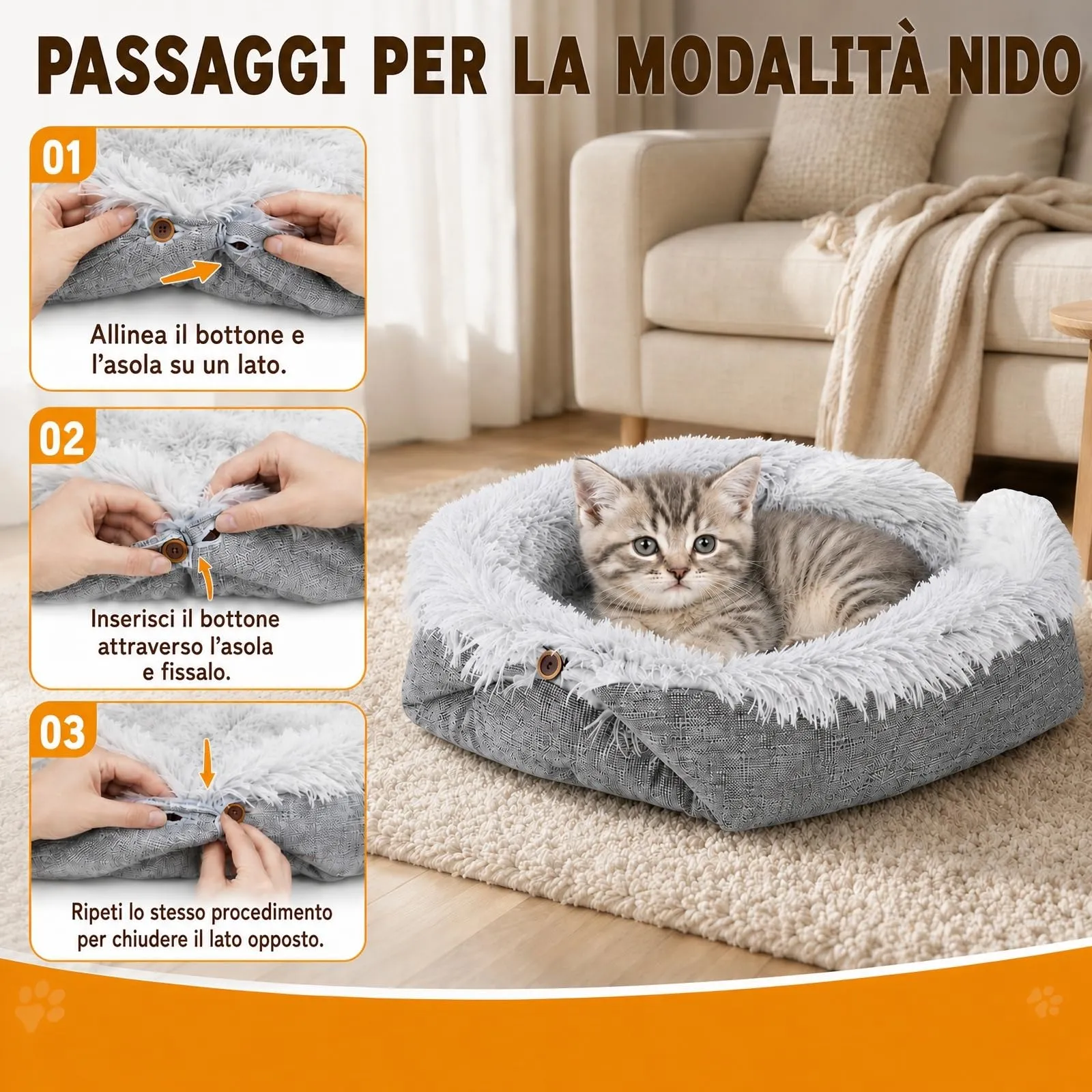 Solinorex Cuccia per Gatti e Cani Piccoli 2 in 1, Cuscino Lavabile, 60 x 50 cm, Grigio, Modello Leggero - immagine 6