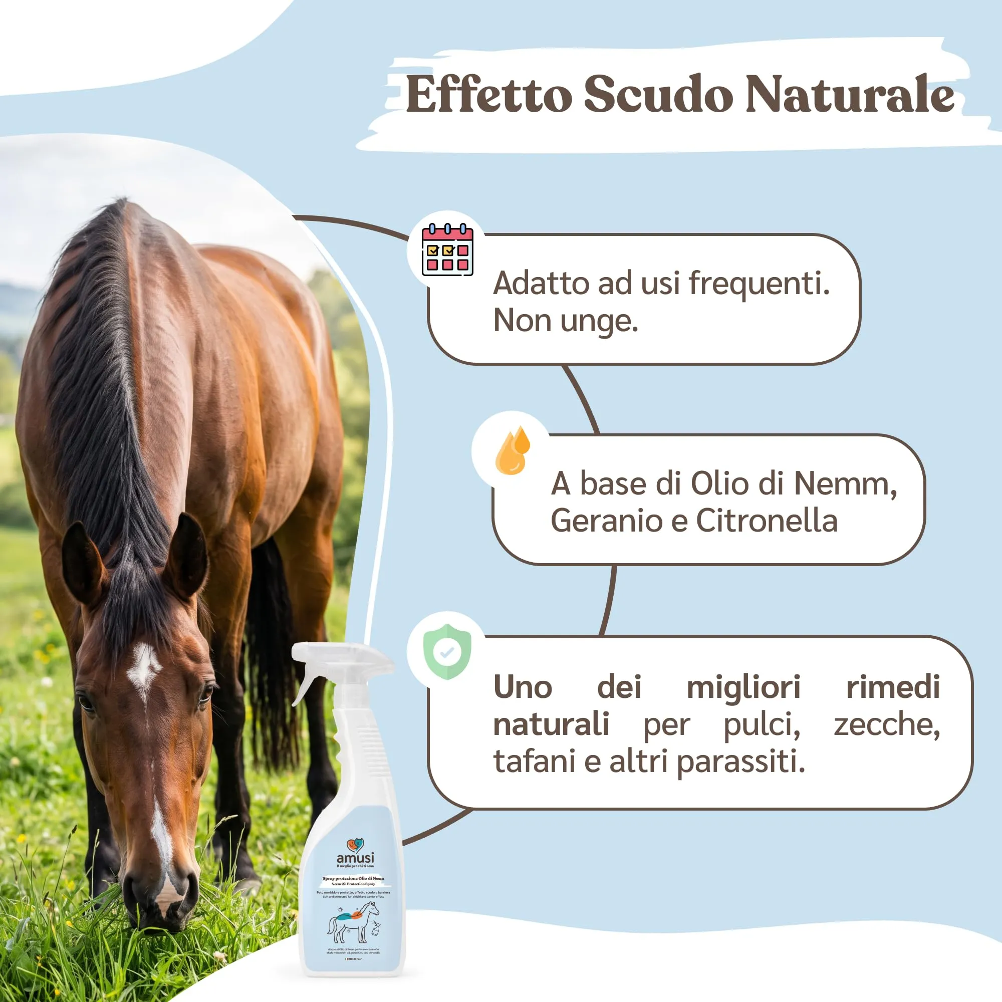 Amusi Olio di Neem per Cavalli Spray, Citronella e Geraniolo, 750 ml - immagine 2