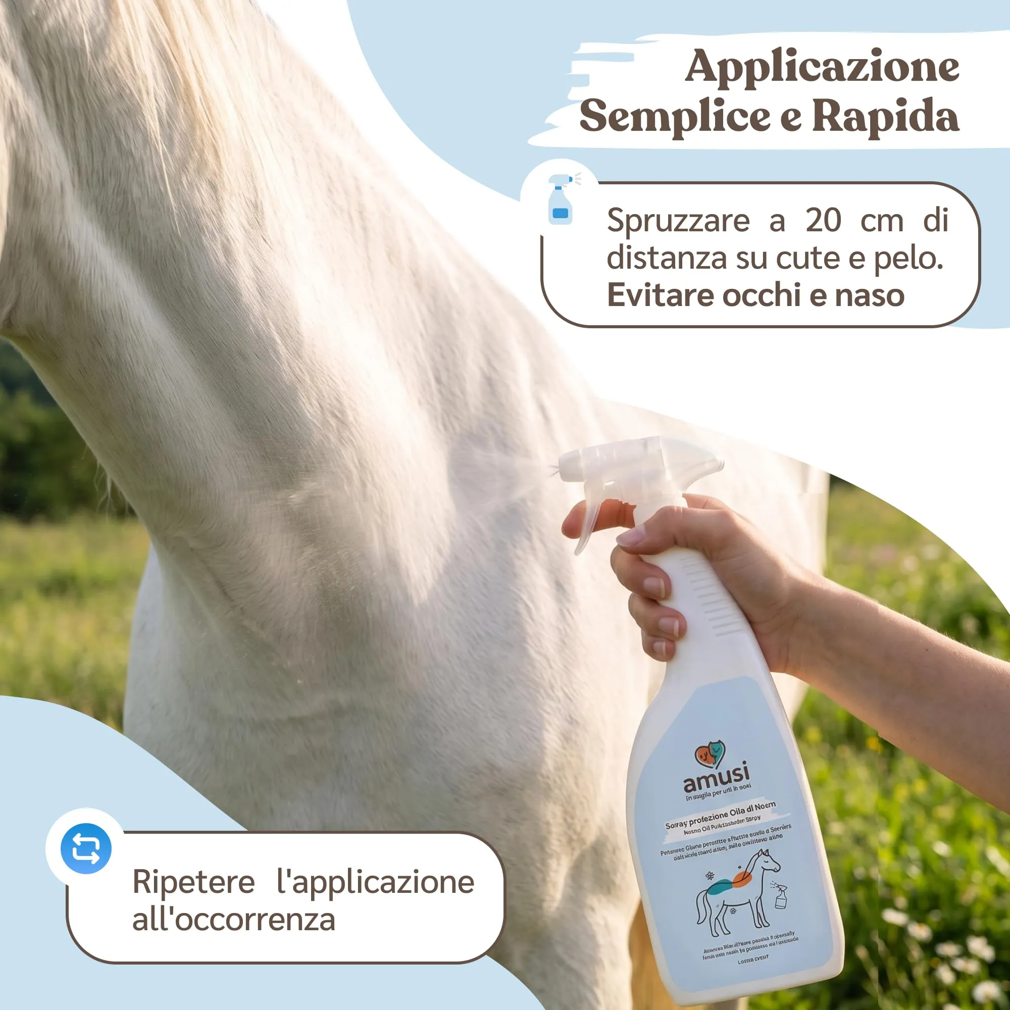 Amusi Olio di Neem per Cavalli Spray, Citronella e Geraniolo, 750 ml - immagine 4