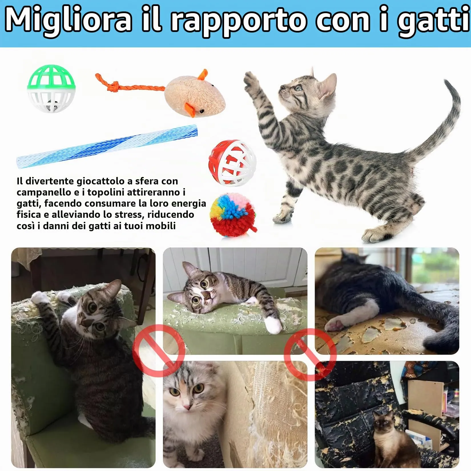 Gaomoeny Set di 22 Giochi per Gatto con Tunnel Interattivo - immagine 7