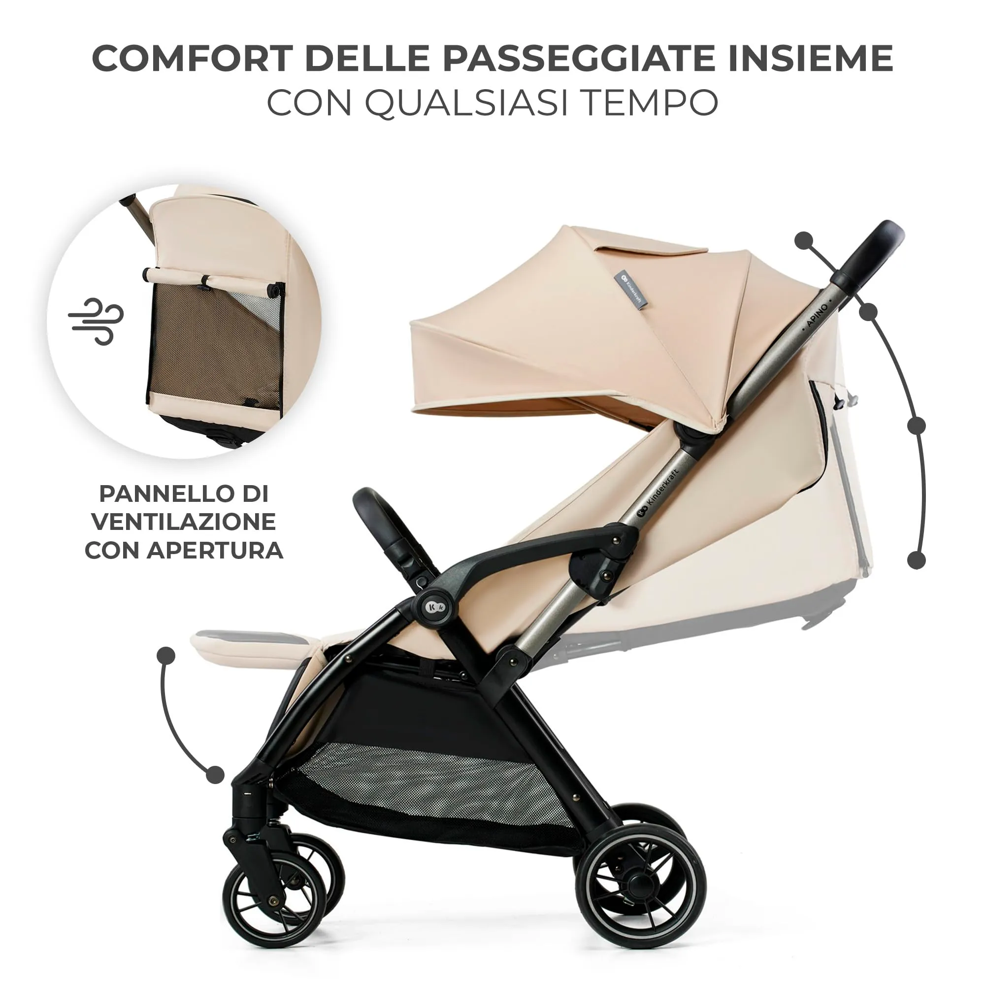 Kinderkraft Apino Passeggino Leggero, Beige - immagine 7