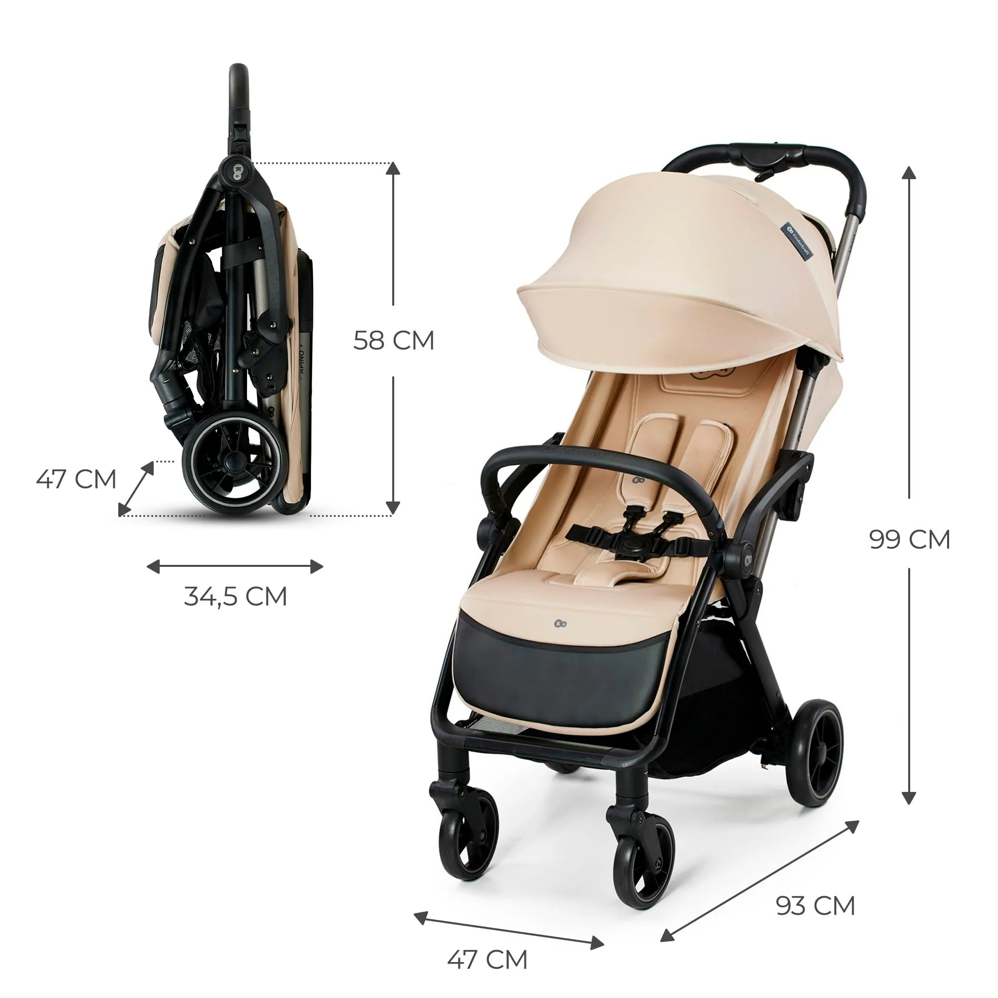 Kinderkraft Apino Passeggino Leggero, Beige - immagine 9