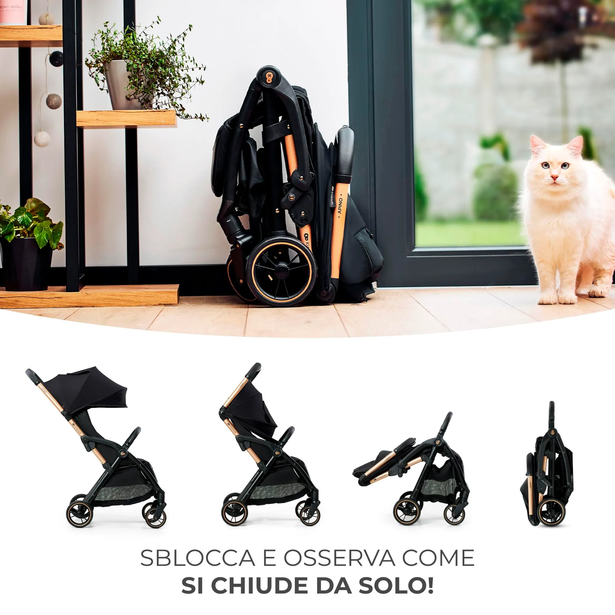 Kinderkraft Apino Passeggino Leggero, Pieghevole Automatico, Nero - immagine 2