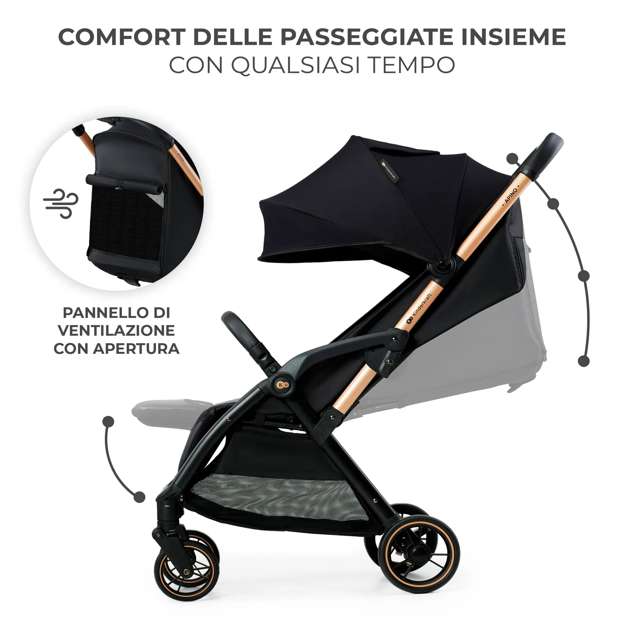 Kinderkraft Apino Passeggino Leggero, Pieghevole Automatico, Nero - immagine 7
