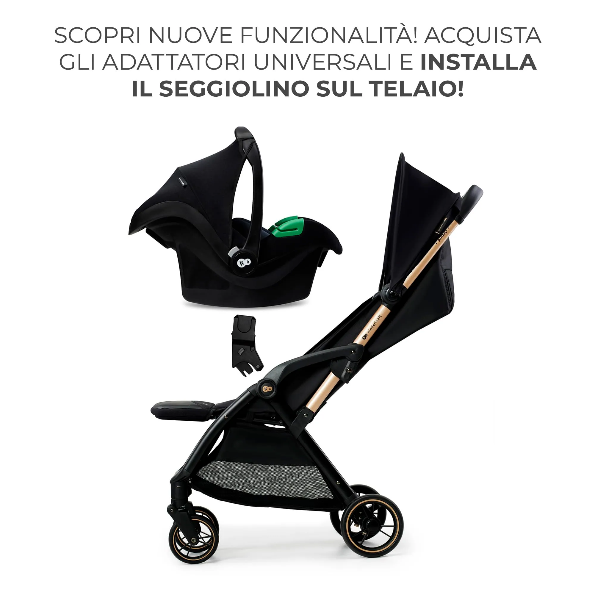 Kinderkraft Apino Passeggino Leggero, Pieghevole Automatico, Nero - immagine 8