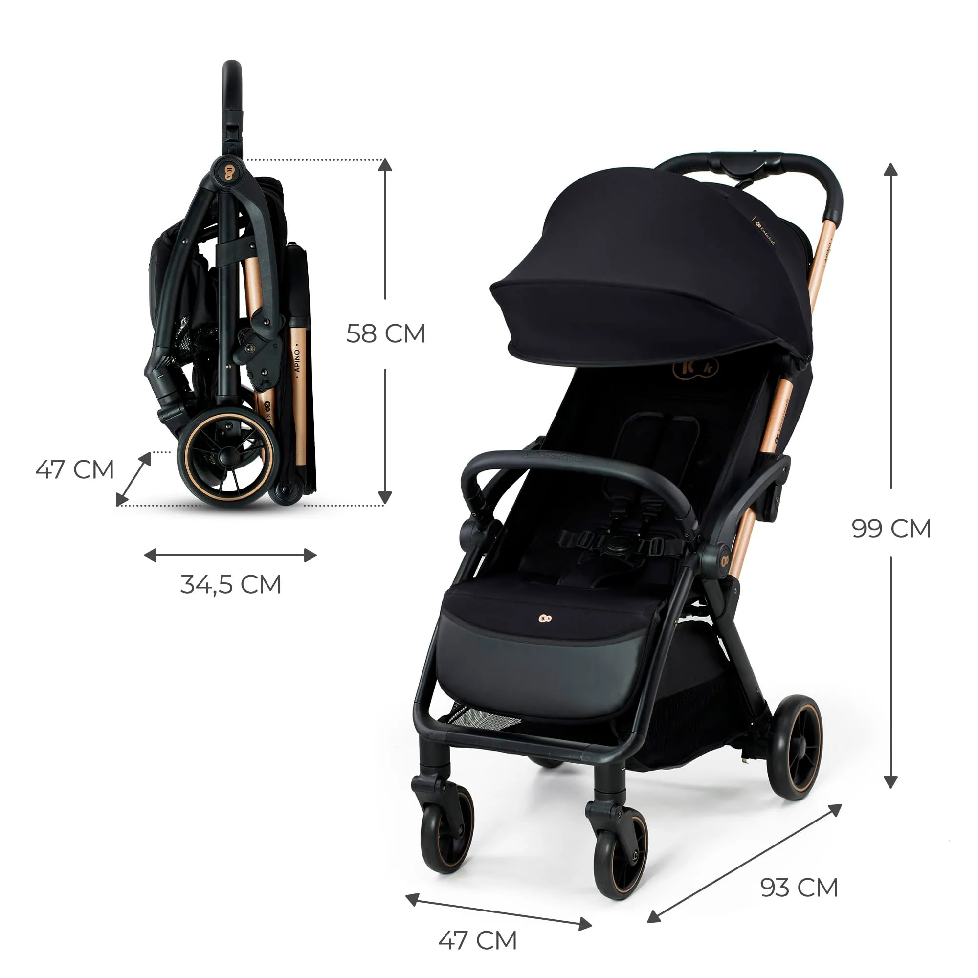 Kinderkraft Apino Passeggino Leggero, Pieghevole Automatico, Nero - immagine 9
