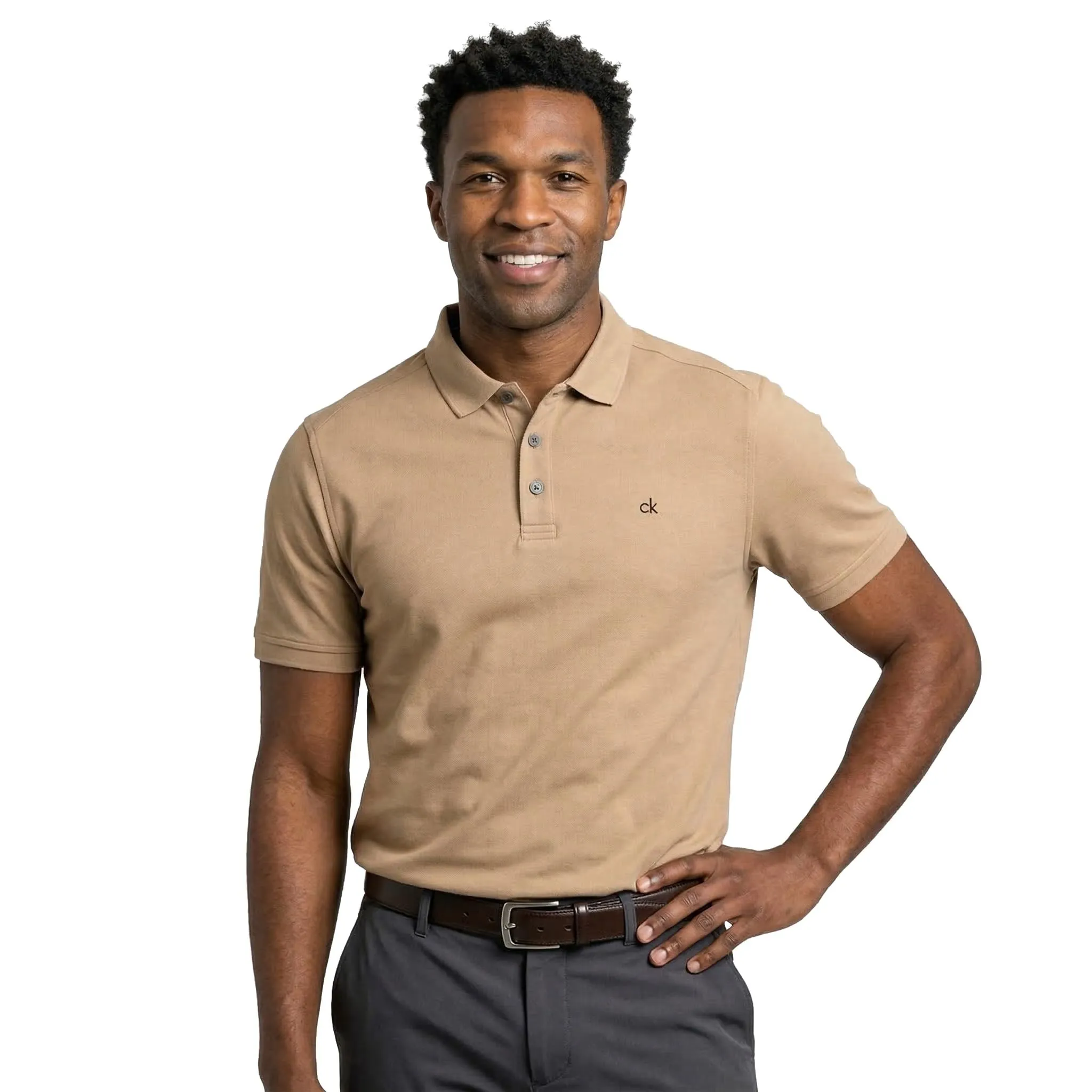 Calvin Klein Polo Golf Uomo Campus a 3 Bottoni - Biscuit - 5XL - immagine 2