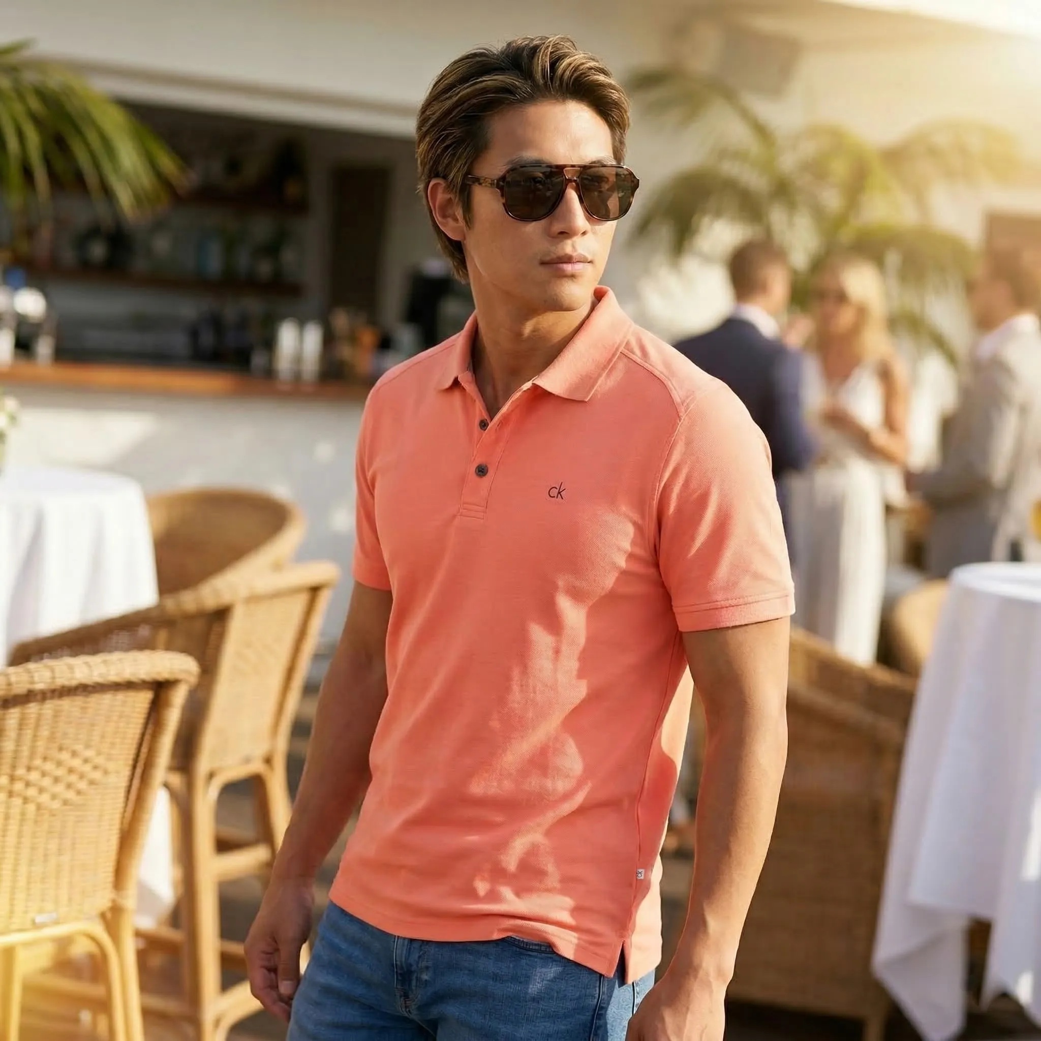 Calvin Klein Polo Golf Uomo Campus a 3 Bottoni - Papaya - L - immagine 7