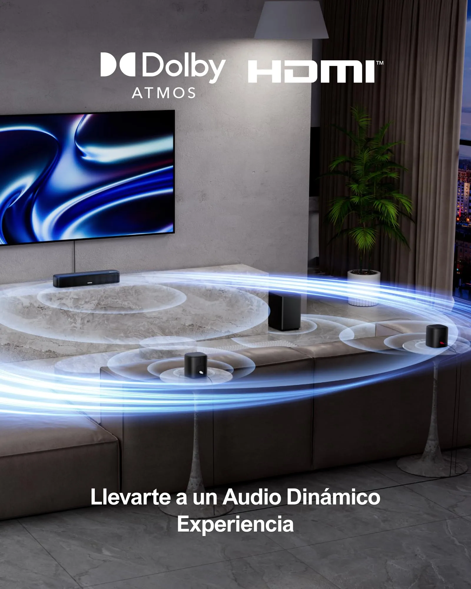 ULTIMEA Aura A50 Pro Soundbar 5.1ch con Dolby Atmos, Subwoofer, 2 Altoparlanti Surround e HDMI eARC - immagine 2