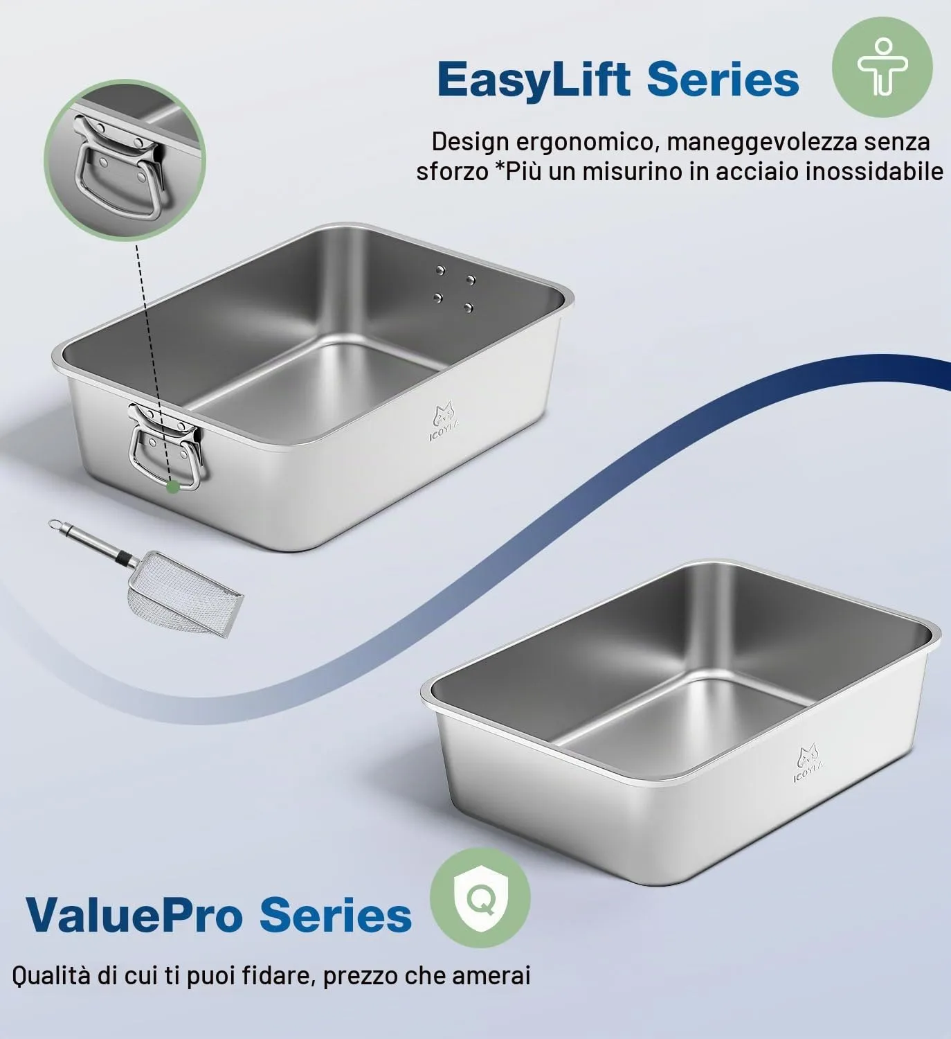 ICOYEA Lettiera in Acciaio Inox per Gatti e Conigli, Serie ValuePro, 60x40x20 cm - immagine 2