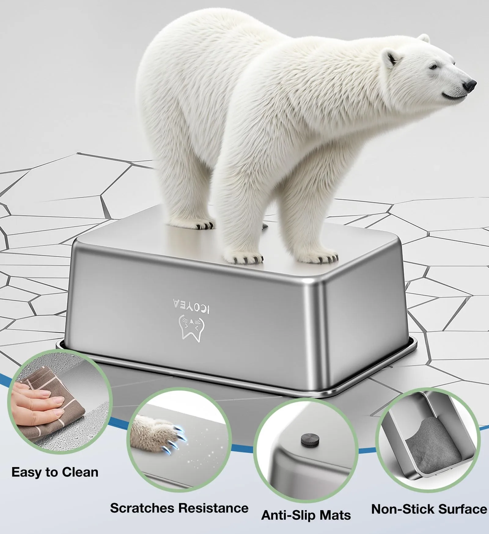 ICOYEA Lettiera in Acciaio Inox per Gatti e Conigli, Serie ValuePro, 60x40x20 cm - immagine 3