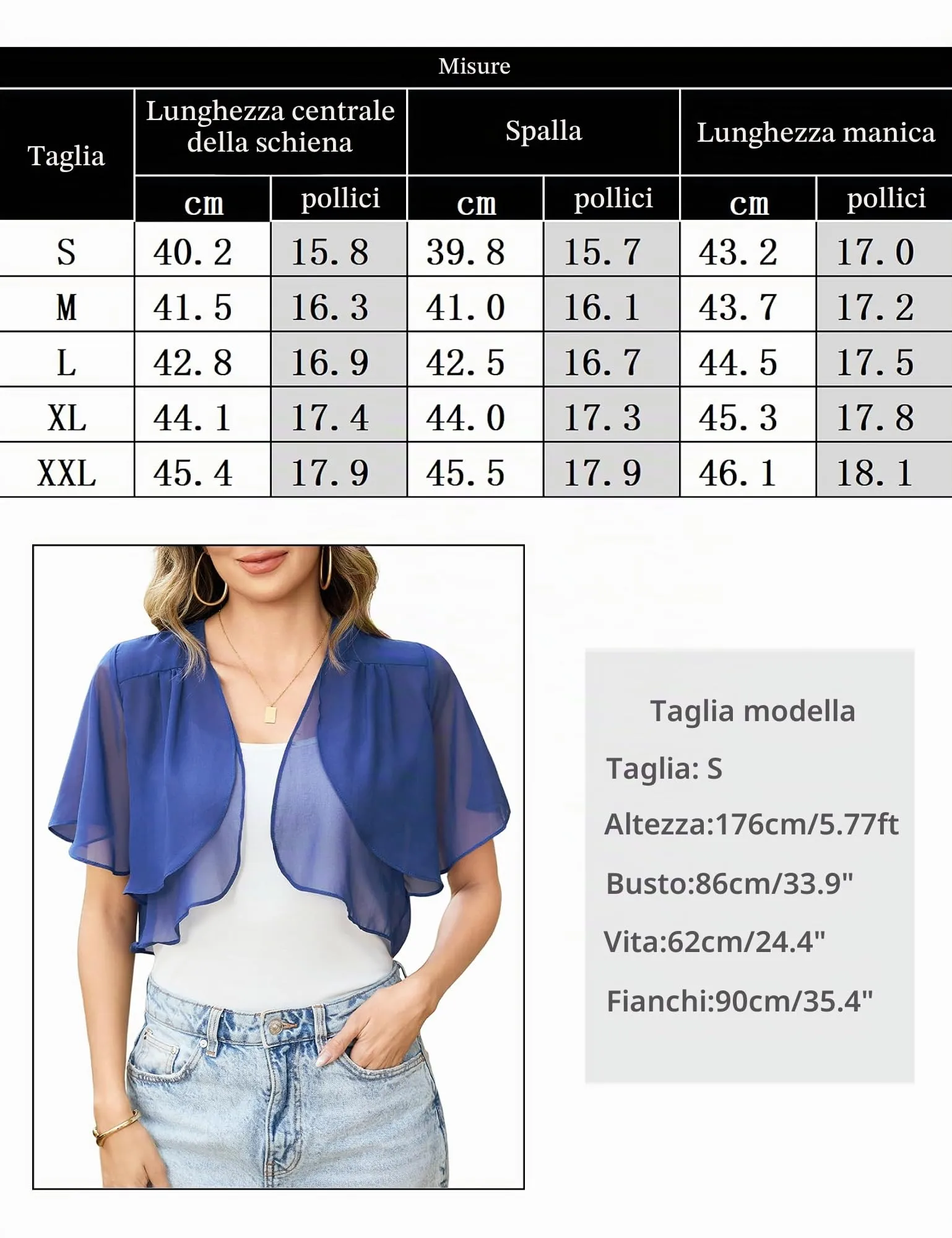 Aottori Coprispalle Donna in Chiffon Blu, Taglia S - immagine 6