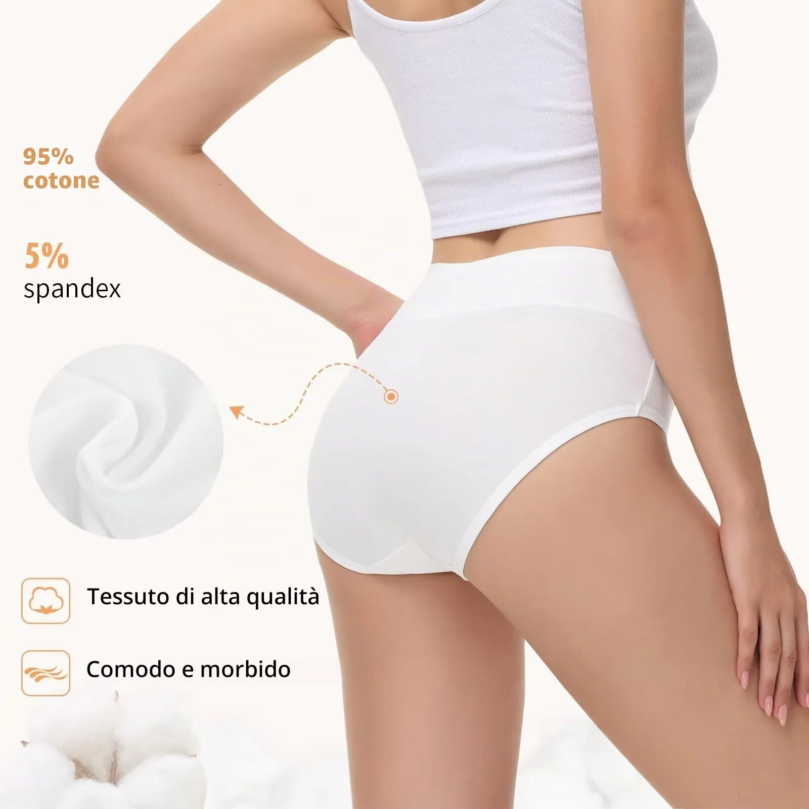 NUOZA Mutande Donna Cotone Vita Alta Culotte Pacco da 5 Nero Bianco 2XL - immagine 3