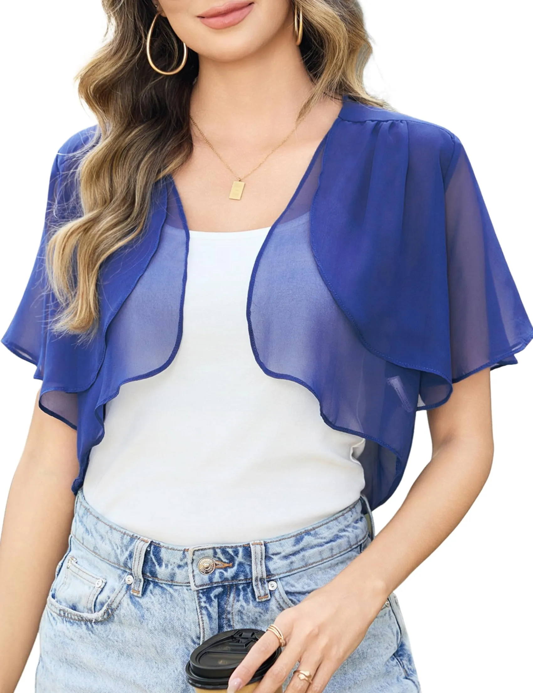 Aottori Coprispalle Donna in Chiffon Trasparente, Blu, M - immagine 1