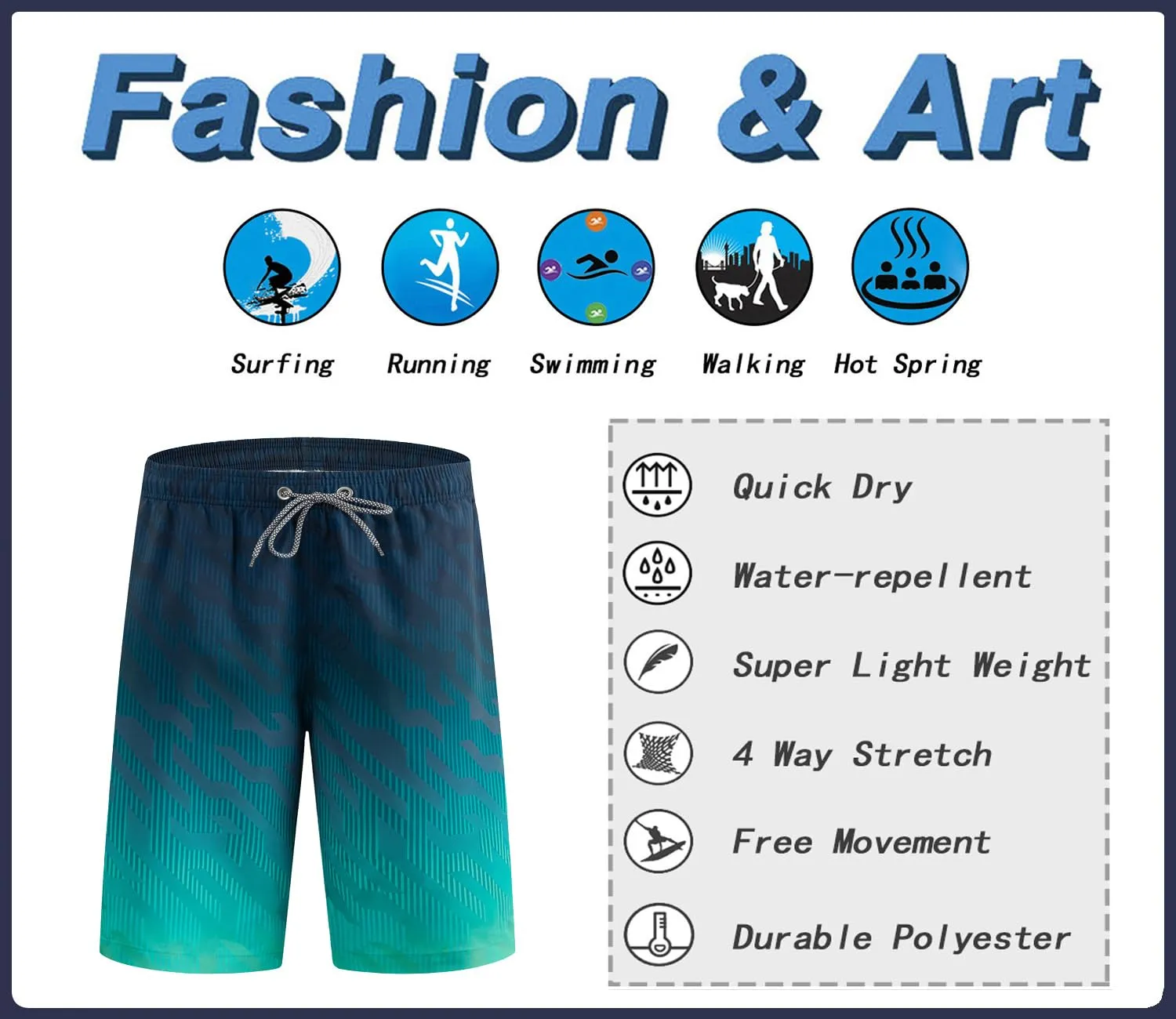 APTRO Pantaloncini da Bagno Uomo Stampa Hawaiana Gradiente Blu-Verde MK309 4XL - immagine 8