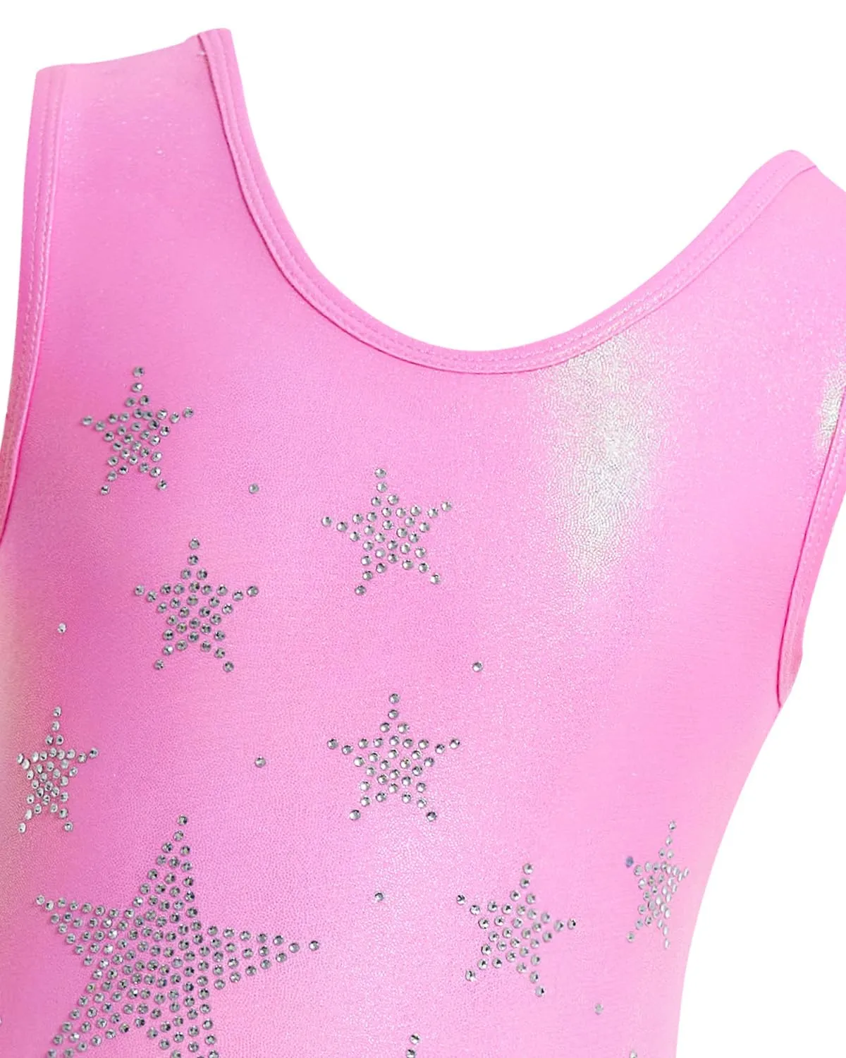 Gogokids Tuta Danza Classica Scintillante per Bambine, Set Body Senza Maniche, Pantaloncini e Fascia per Capelli, Stampa Stelle Rosa - immagine 2