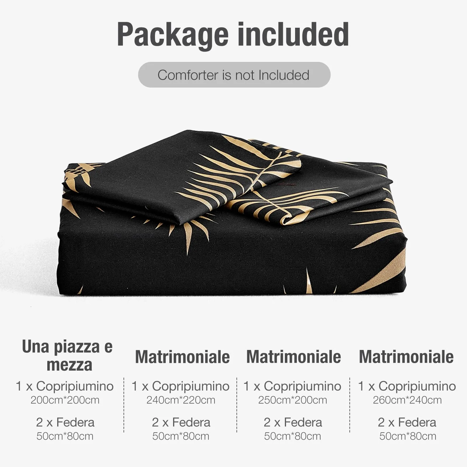 Tokokimo Set Copripiumino Matrimoniale 3 Pezzi in Microfibra con Motivo a Ramoscelli e Foglie, 240x220cm, Nero/Oro - immagine 7
