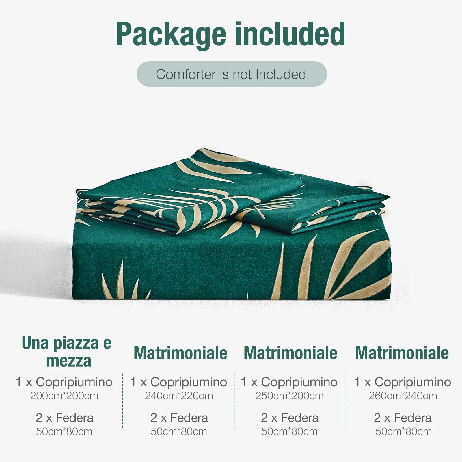 Tokokimo Set Copripiumino Matrimoniale 3 Pezzi in Microfibra con Motivo a Ramoscelli e Foglie, 240x220 cm, Verde Scuro/Oro - immagine 7