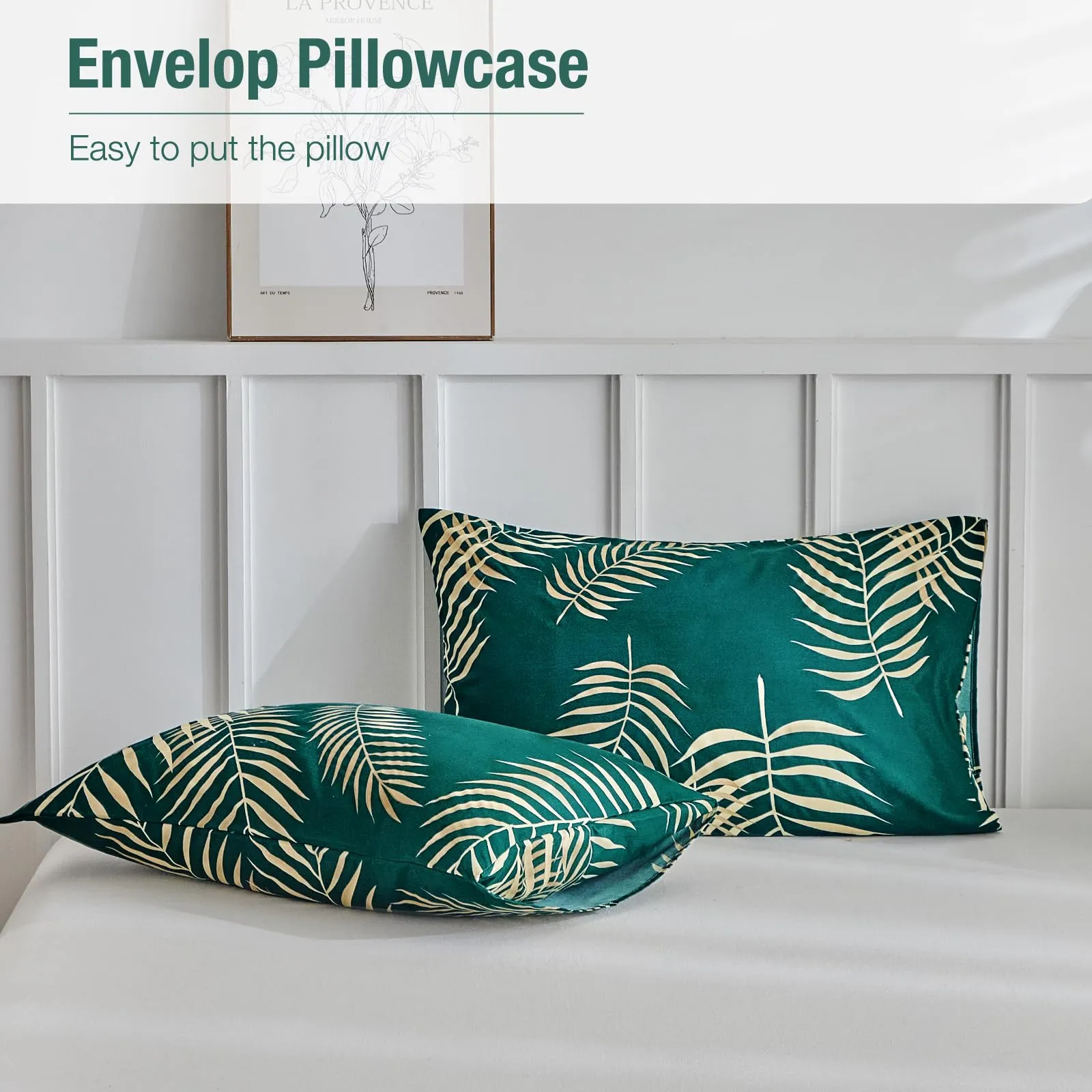 Tokokimo Set Copripiumino Matrimoniale 3 Pezzi in Microfibra con Motivo a Ramoscelli e Foglie, 240x220 cm, Verde Scuro/Oro - immagine 8