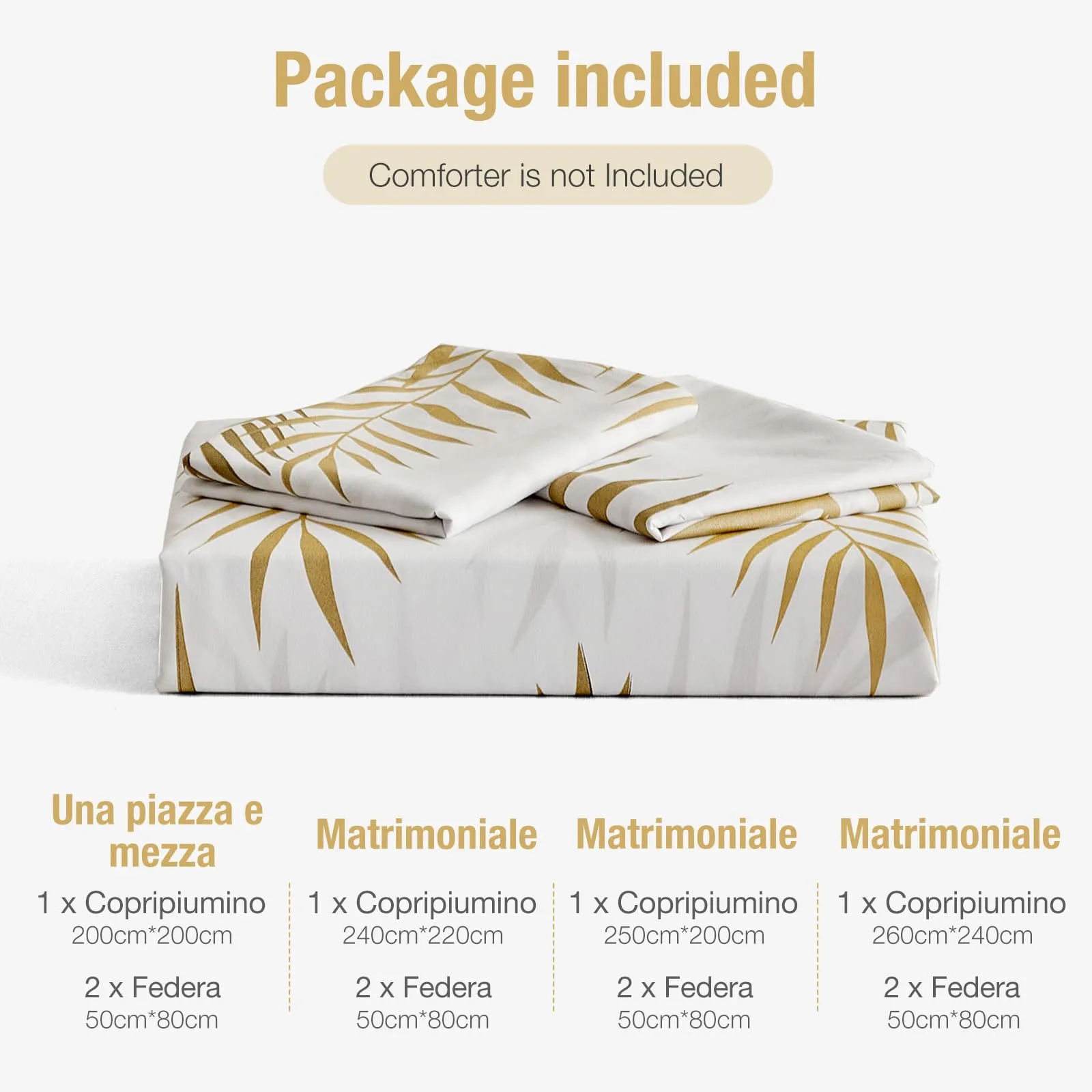 Tokokimo Set Copripiumino Matrimoniale 3 Pezzi in Microfibra con Motivo a Ramoscelli e Foglie, 240x220cm, Bianco/Oro - immagine 7