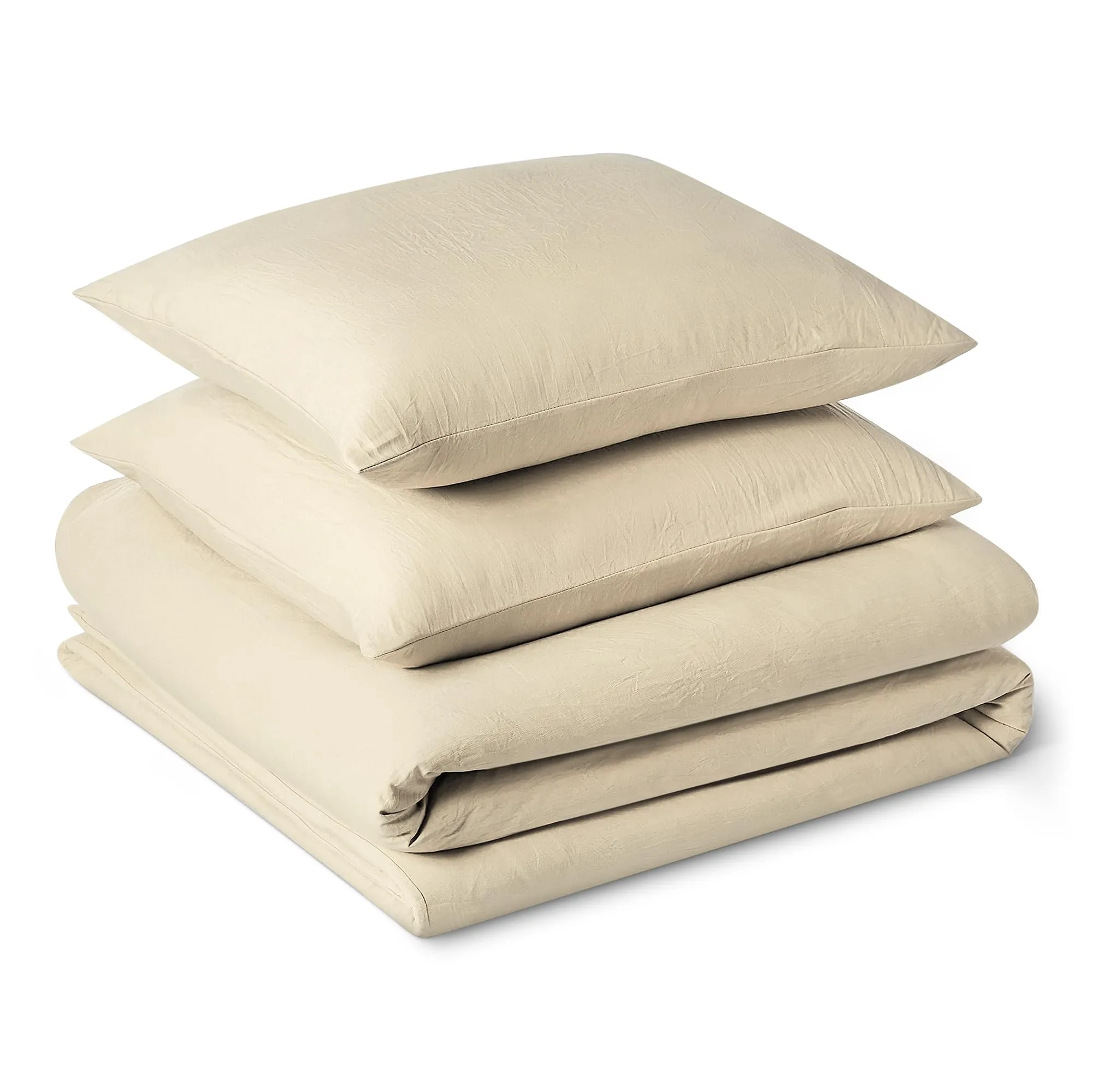 Amazon Basics Set Copripiumino in Microfibra Prelavata, 200x200 cm e 2 Federe 80x80 cm, Beige - immagine 1