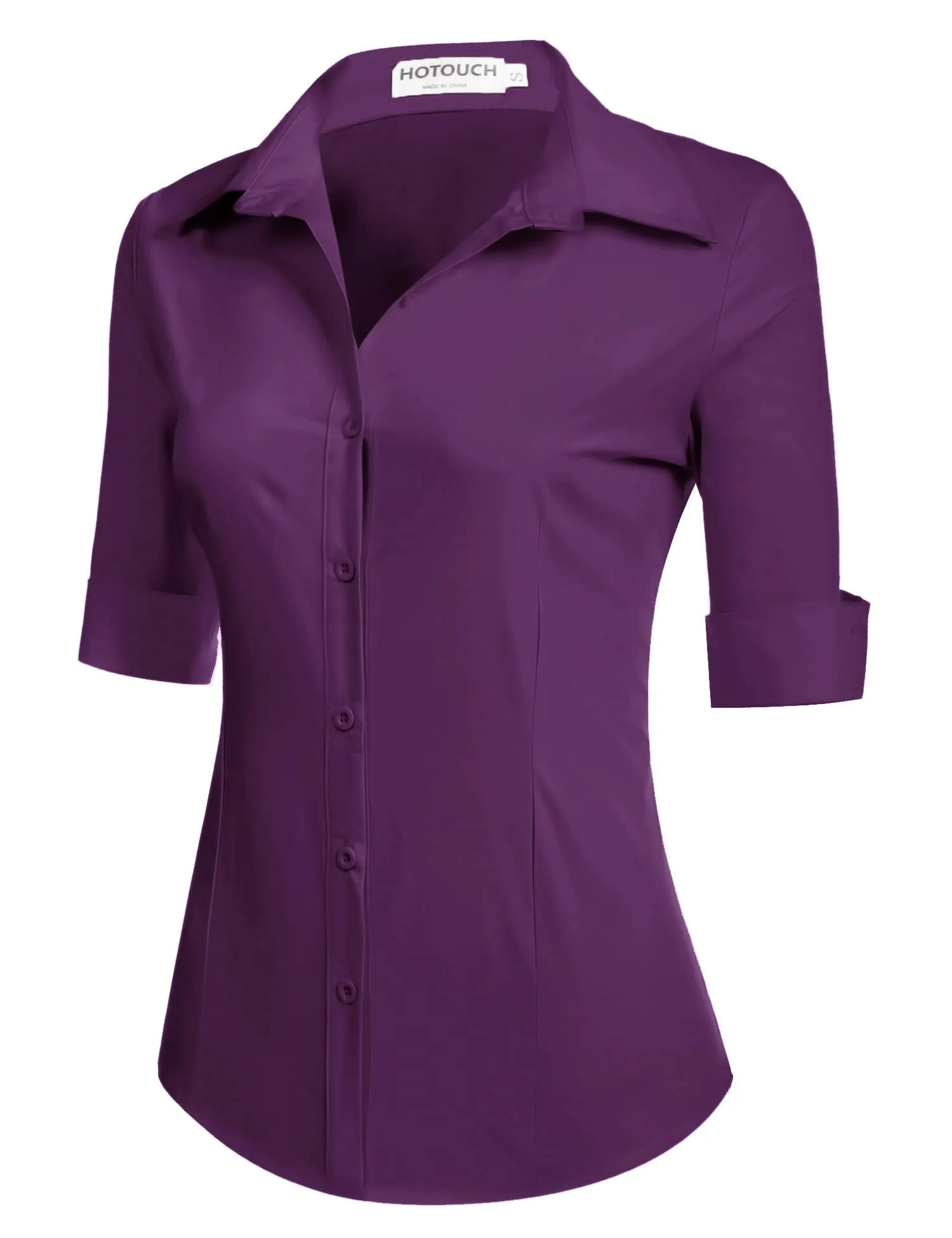 Hotouch Camicetta da Donna in Cotone Slim Fit con Manica a 3/4 e Scollo a V, Viola, M - immagine 2