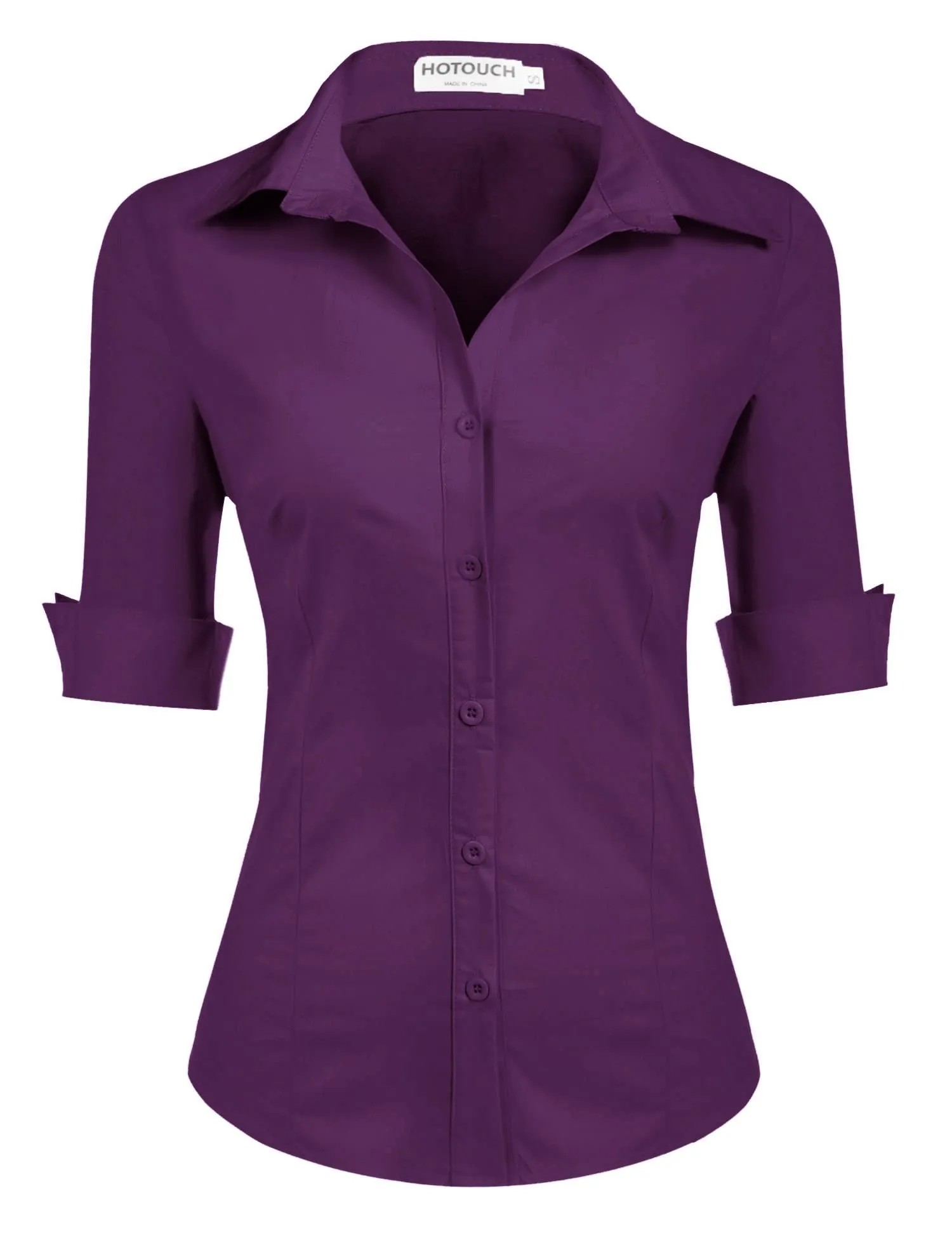 Hotouch Camicetta da Donna in Cotone Slim Fit, Maniche a 3/4, Scollo a V, Viola, XL - immagine 1