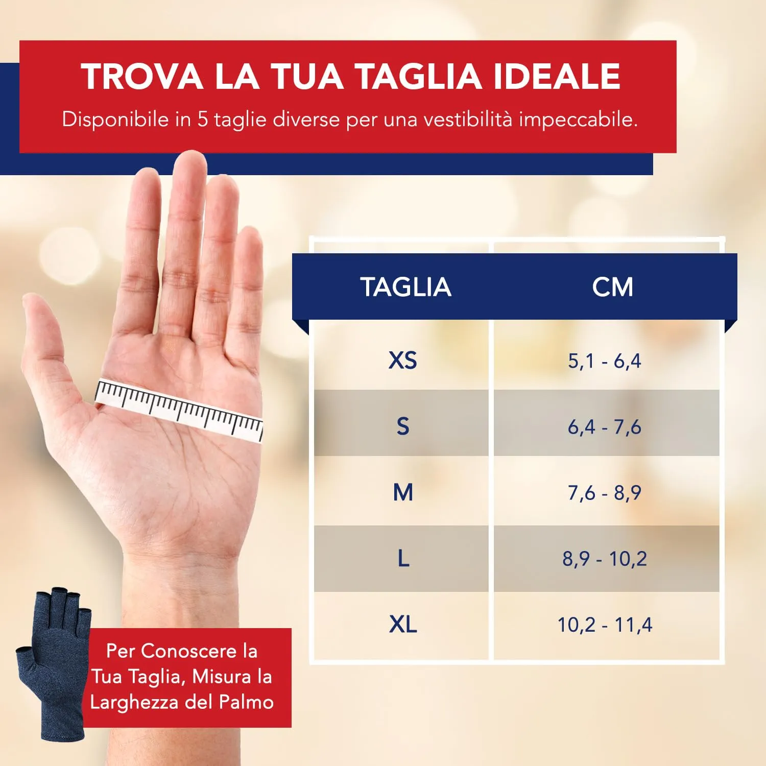 Dr. Arthritis Guanti a Compressione per Artrosi e Tunnel Carpale, Senza Dita, Cotone, Blu Navy, Taglia L, 1 Paio - immagine 3