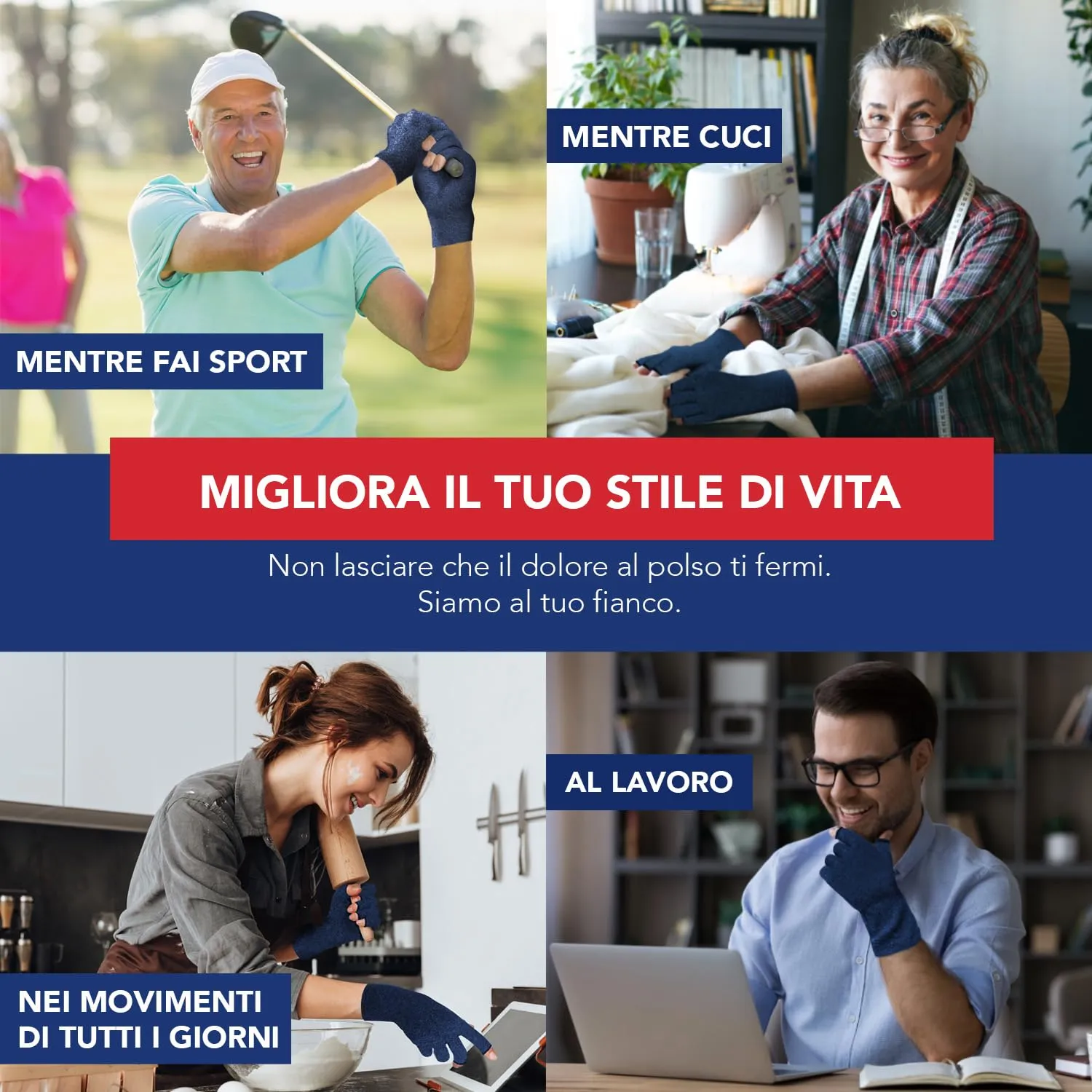 Dr. Arthritis Guanti a Compressione per Artrosi e Tunnel Carpale, Senza Dita, Cotone, Blu Navy, Taglia L, 1 Paio - immagine 5