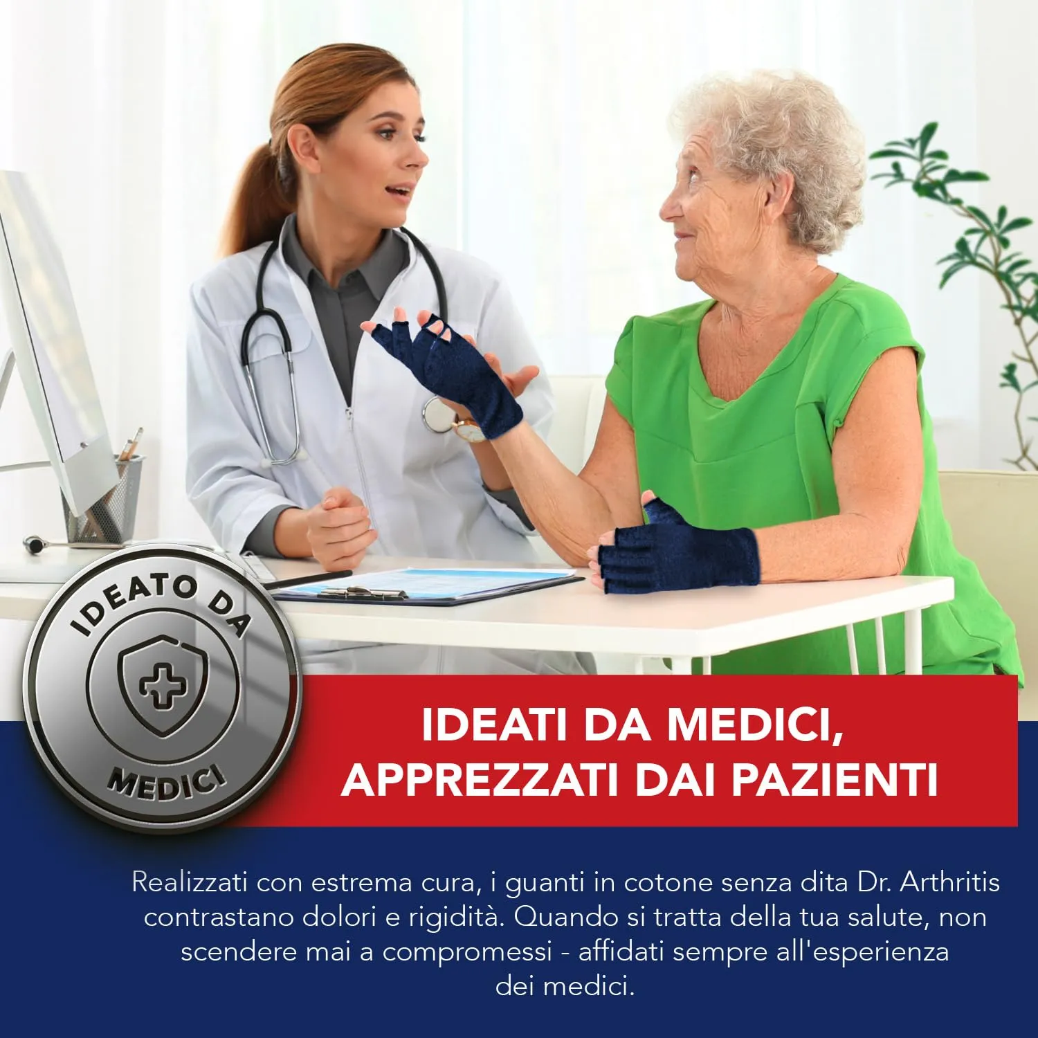 Dr. Arthritis Guanti a Compressione per Artrosi e Tunnel Carpale, Senza Dita, Cotone, Blu Navy, Taglia S, 1 Paio - immagine 2