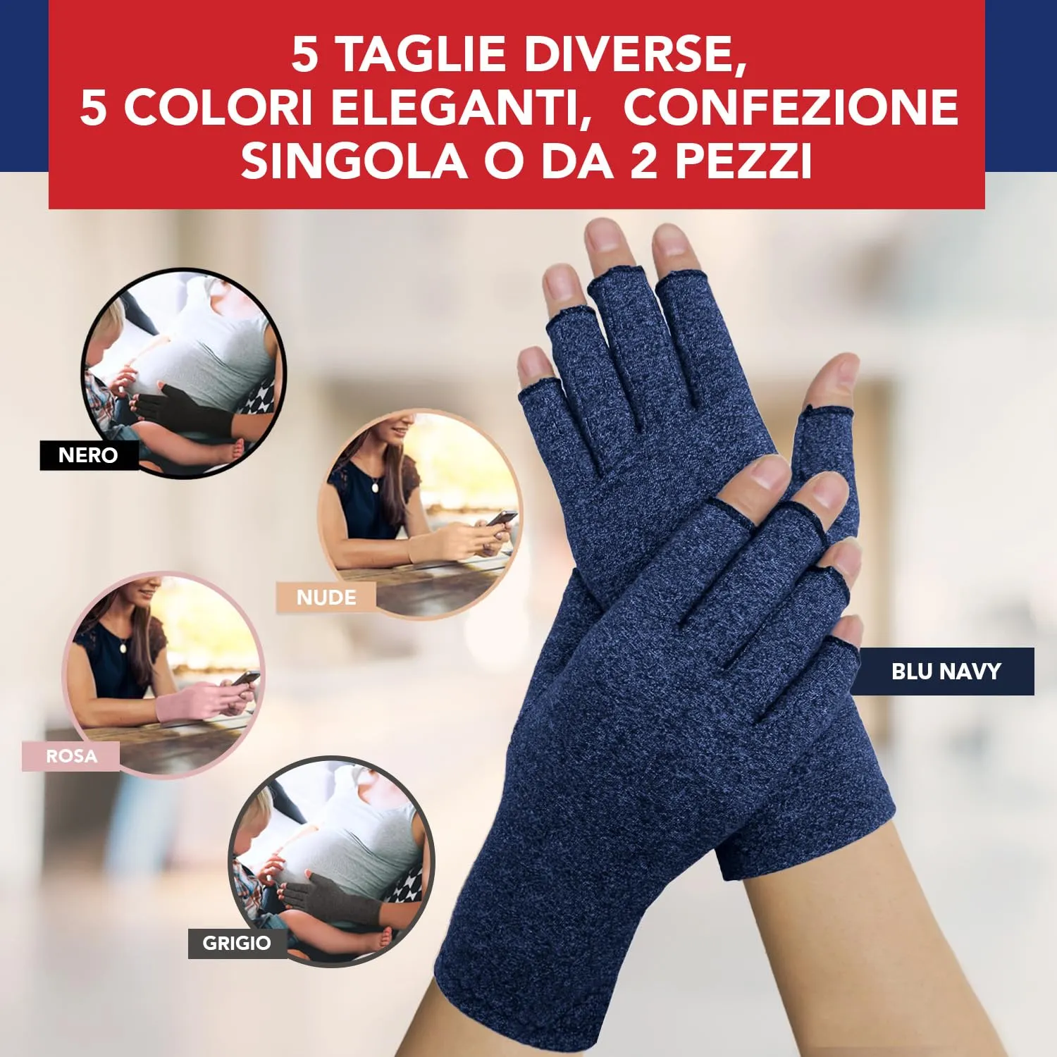 Dr. Arthritis Guanti a Compressione per Artrosi e Tunnel Carpale, Senza Dita, Cotone, Blu Navy, Taglia S, 1 Paio - immagine 7