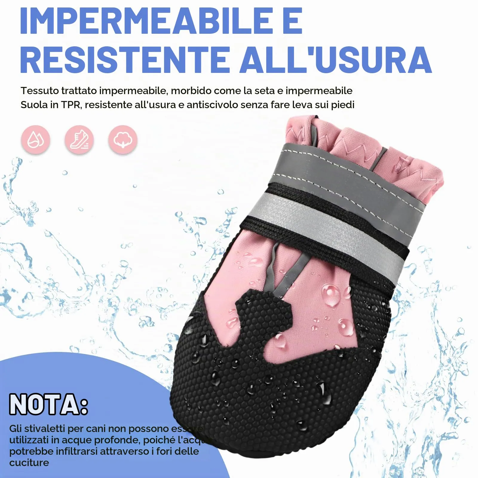 QKURT Stivali per Cani Impermeabili Antiscivolo con Cinghie Riflettenti, Taglia XL, Rosa - immagine 4