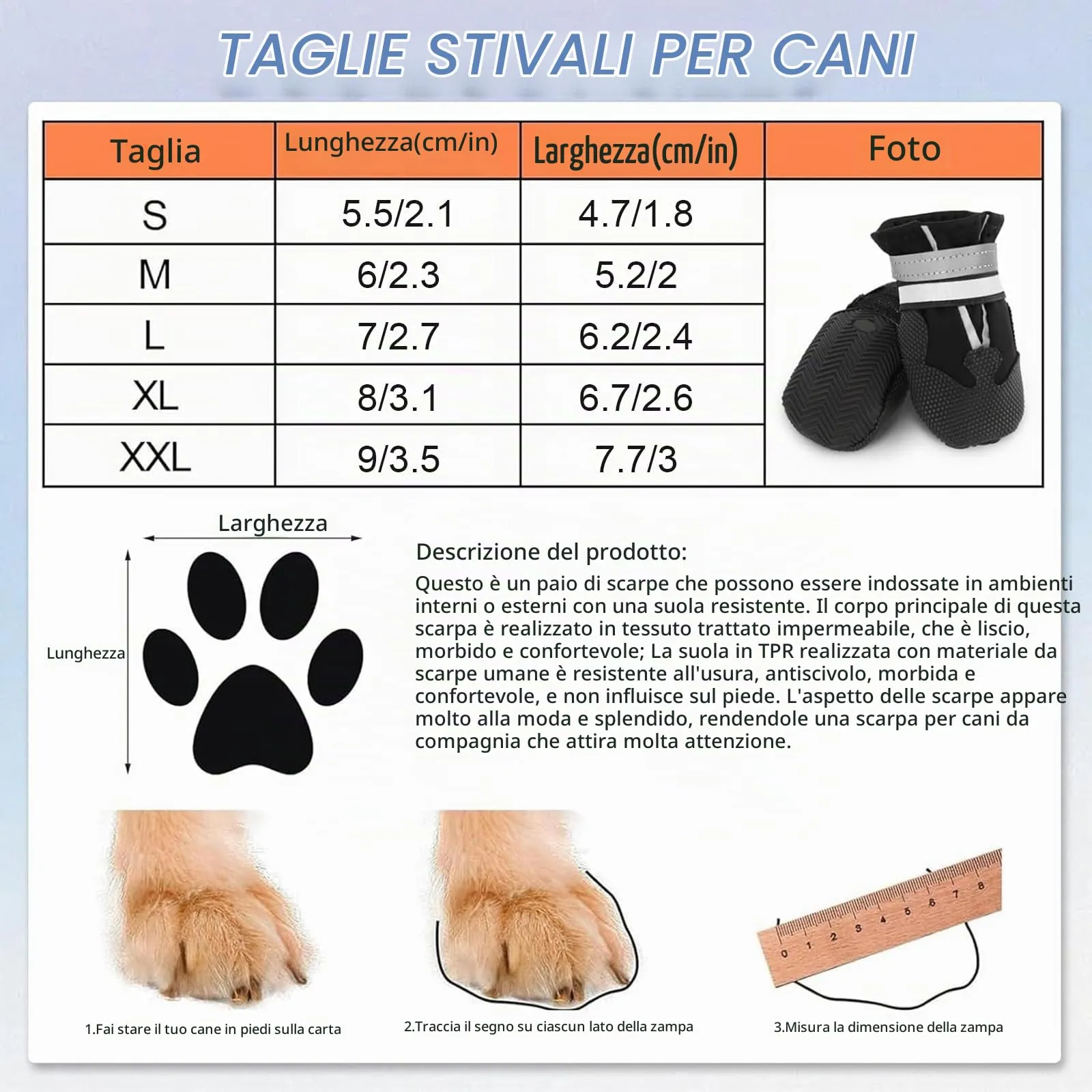 QKURT Stivali per Cani Impermeabili con Cinghie Riflettenti e Suola Antiscivolo, Taglia L, Nero - immagine 2
