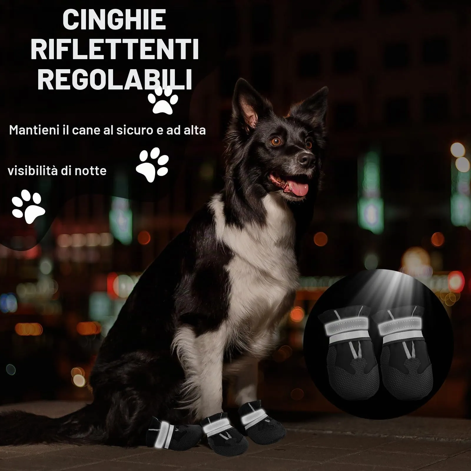 QKURT Stivali per Cani Impermeabili con Cinghie Riflettenti e Suola Antiscivolo, Taglia L, Nero - immagine 5