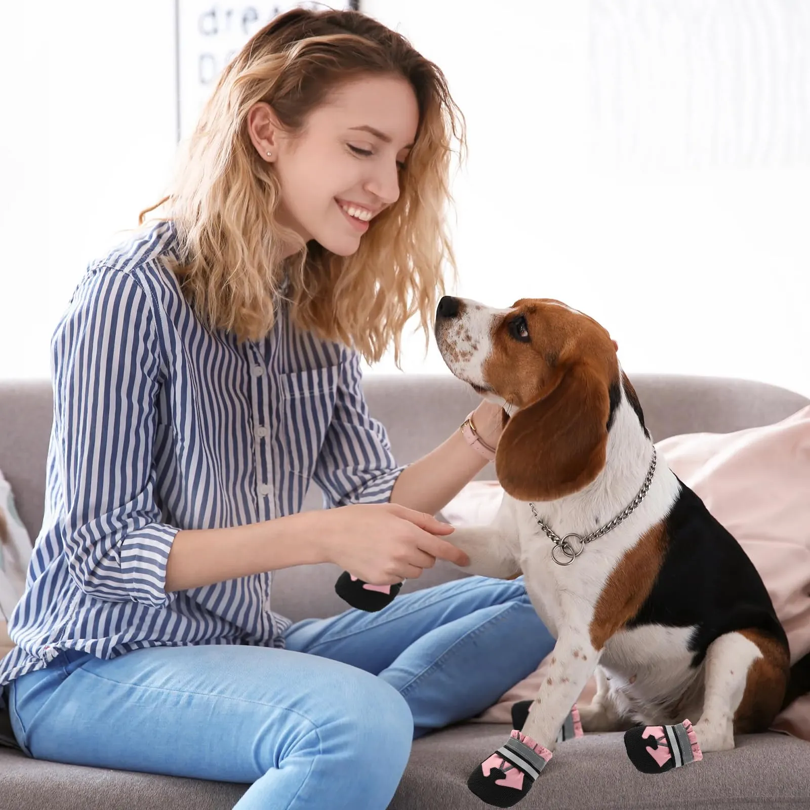 QKURT Stivali per Cani Paw Protector, Impermeabili, Antiscivolo e Riflettenti, Taglia XXL, Rosa - immagine 6