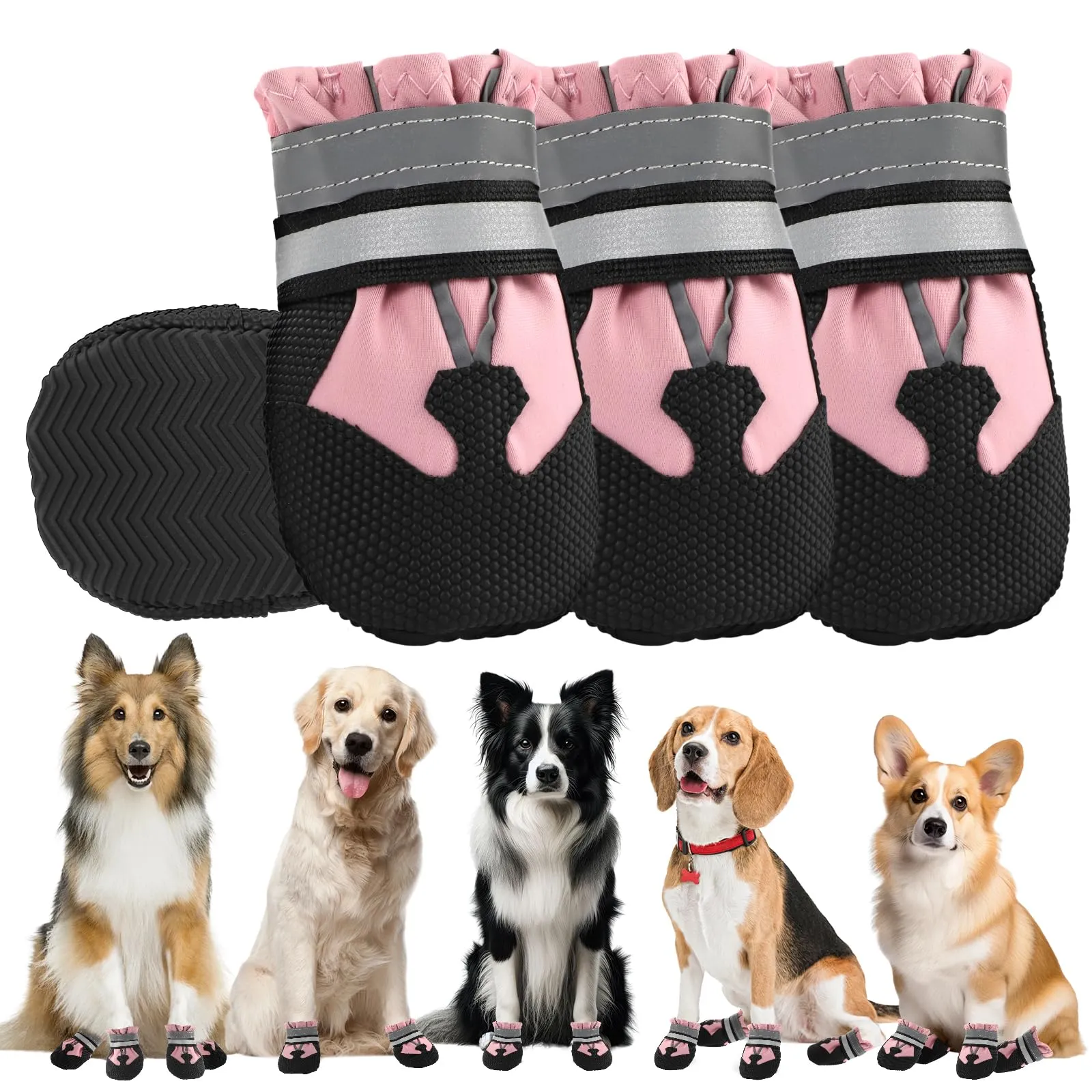 QKURT Stivali per Cani Paw Protector, Impermeabili, Antiscivolo e Regolabili, Rosa, Taglia M - immagine 1