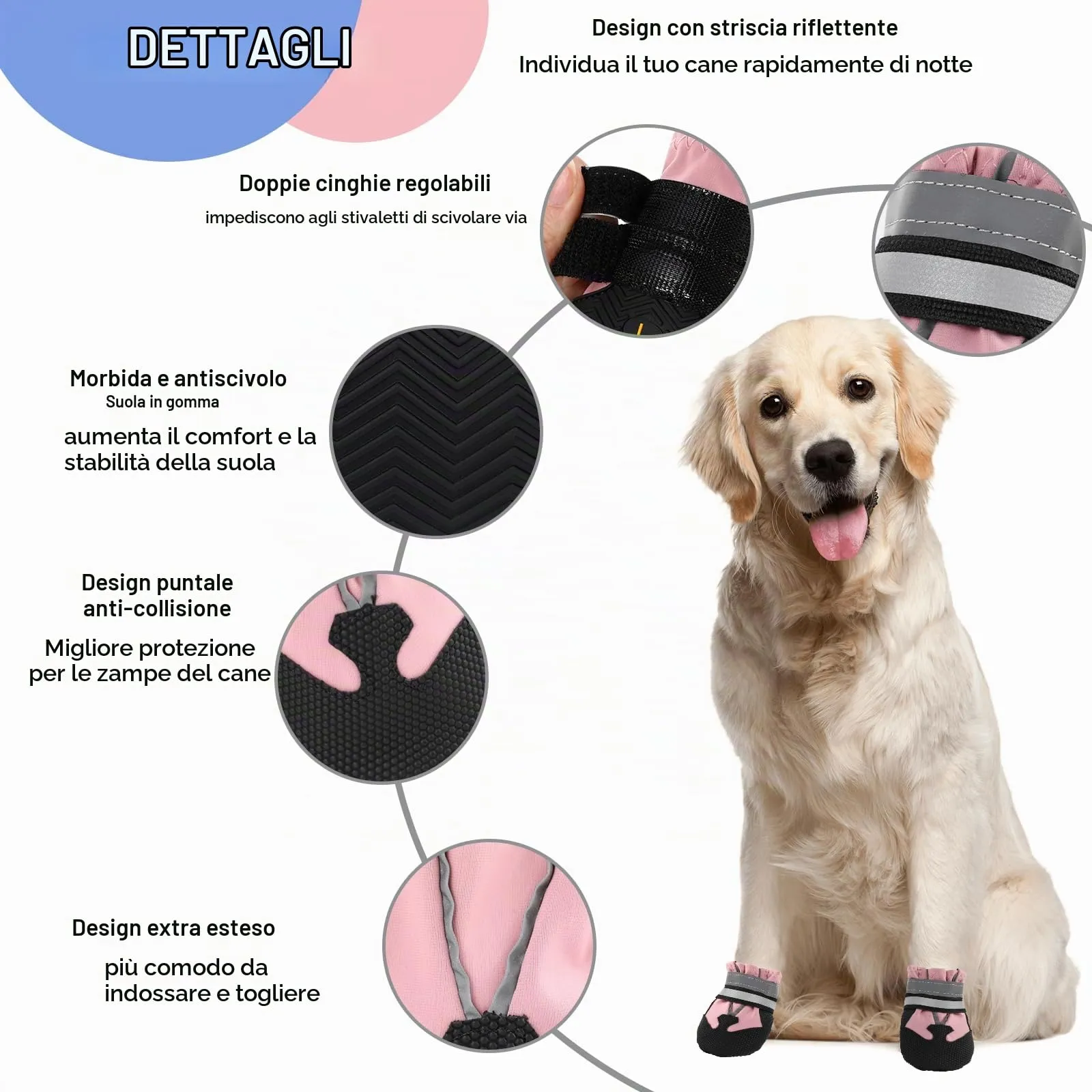 QKURT Stivali per Cani Paw Protector, Impermeabili, Antiscivolo e Regolabili, Rosa, Taglia M - immagine 3