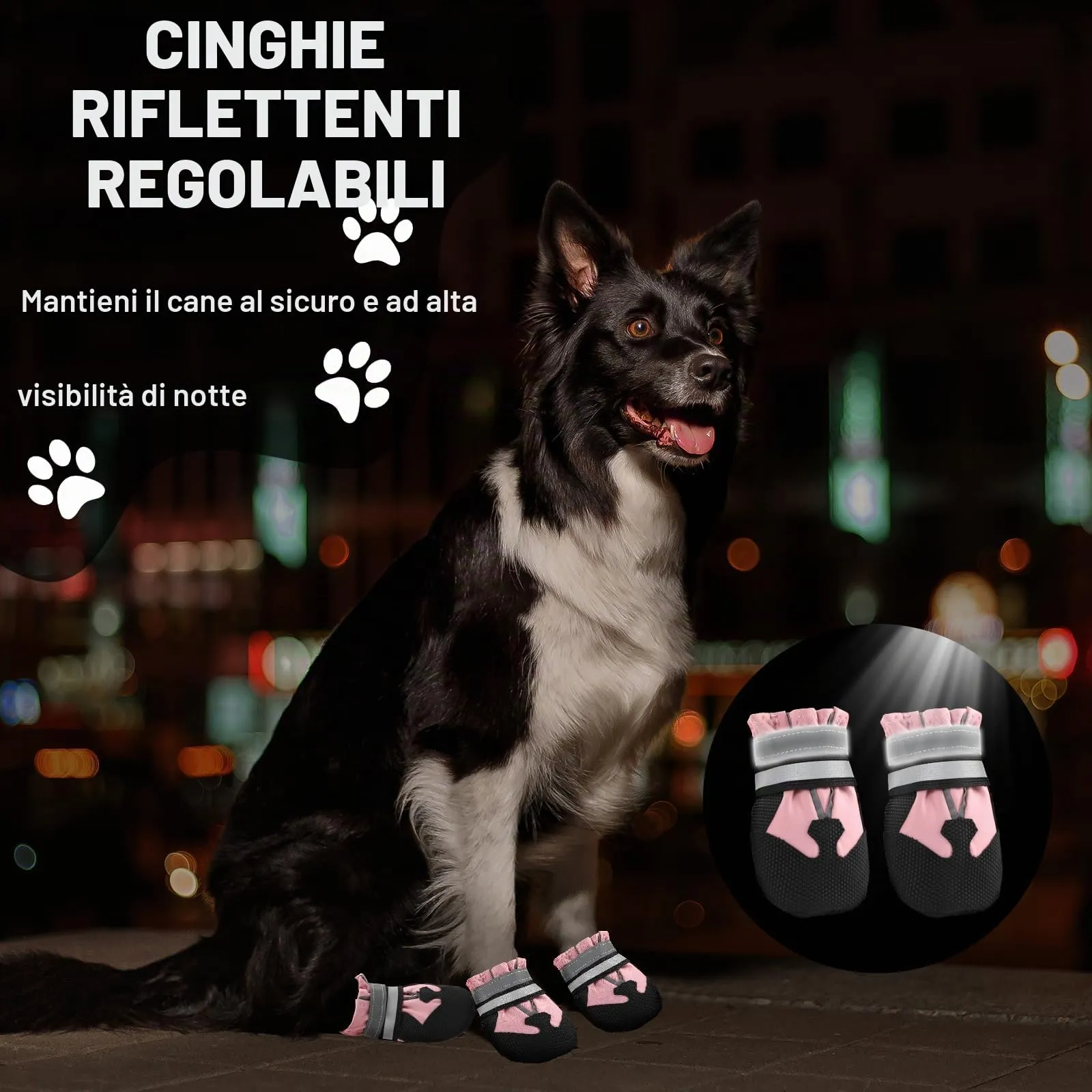 QKURT Stivali per Cani Paw Protector, Impermeabili, Antiscivolo e Regolabili, Rosa, Taglia M - immagine 5