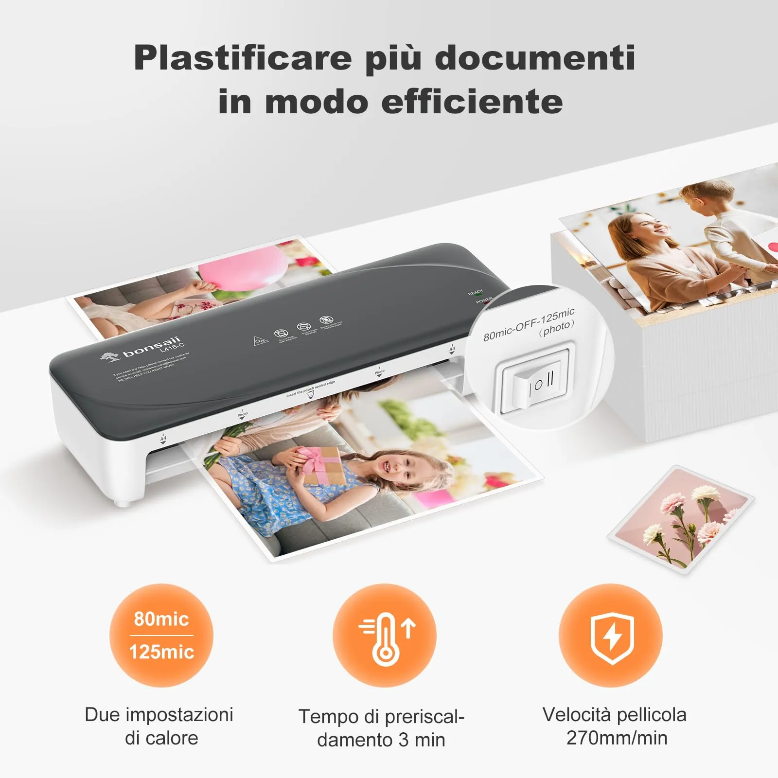 Bonsaii Plastifieuse A4 Blanche L418-CW EU - immagine 4