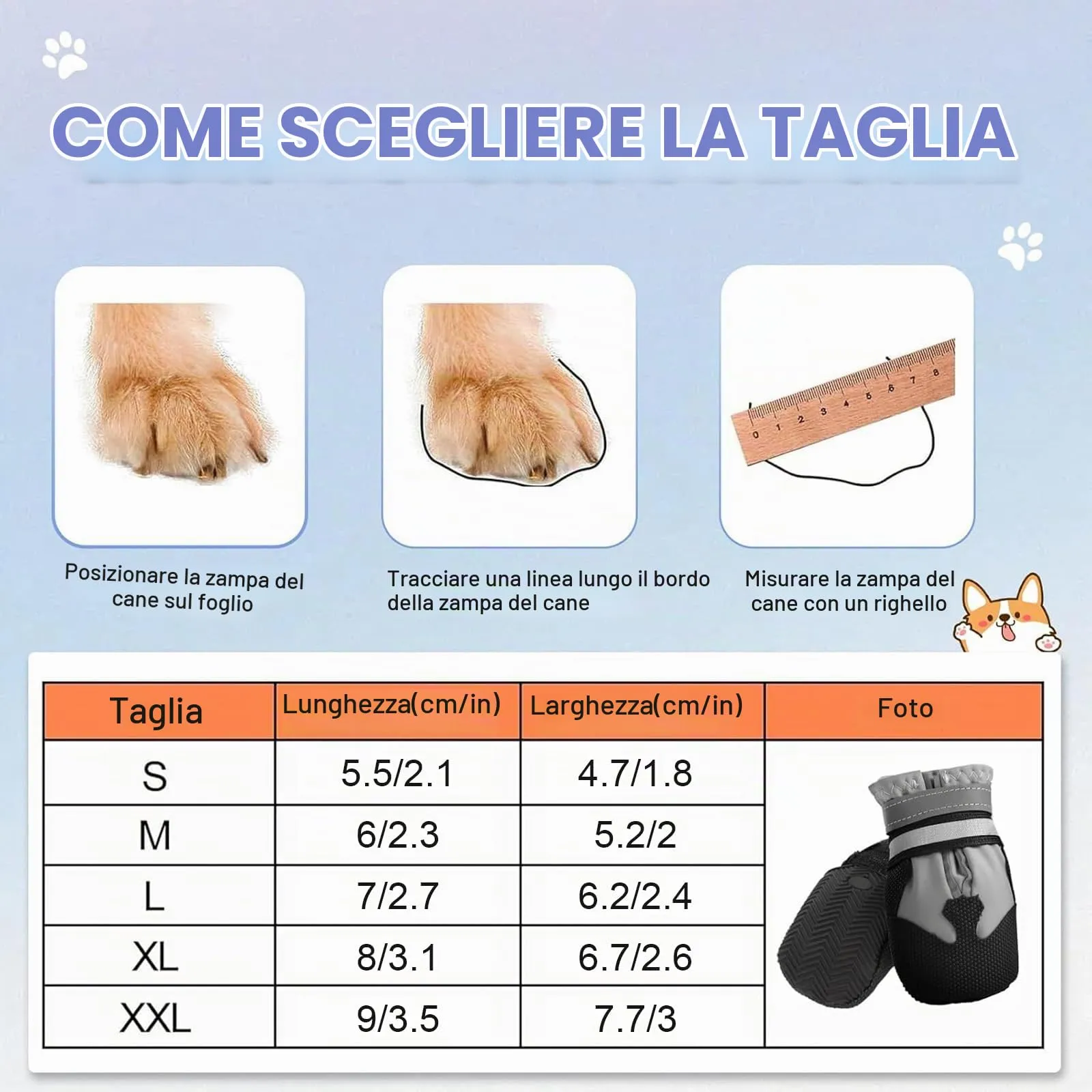 QKURT Stivali per Cani Impermeabili Antiscivolo con Cinghie Riflettenti, Taglia L, Grigio - immagine 2