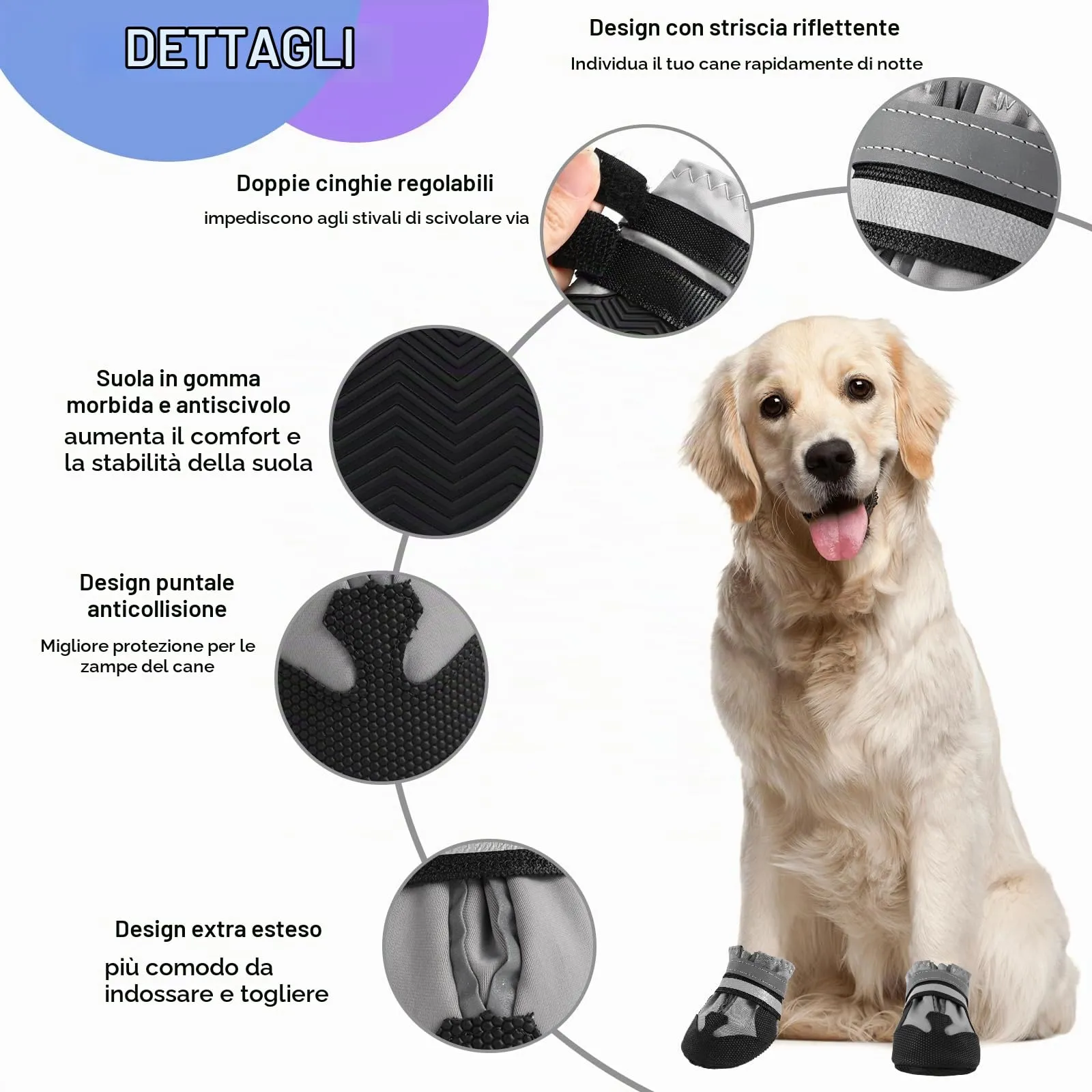 QKURT Stivali per Cani Impermeabili Antiscivolo con Cinghie Riflettenti, Taglia L, Grigio - immagine 3
